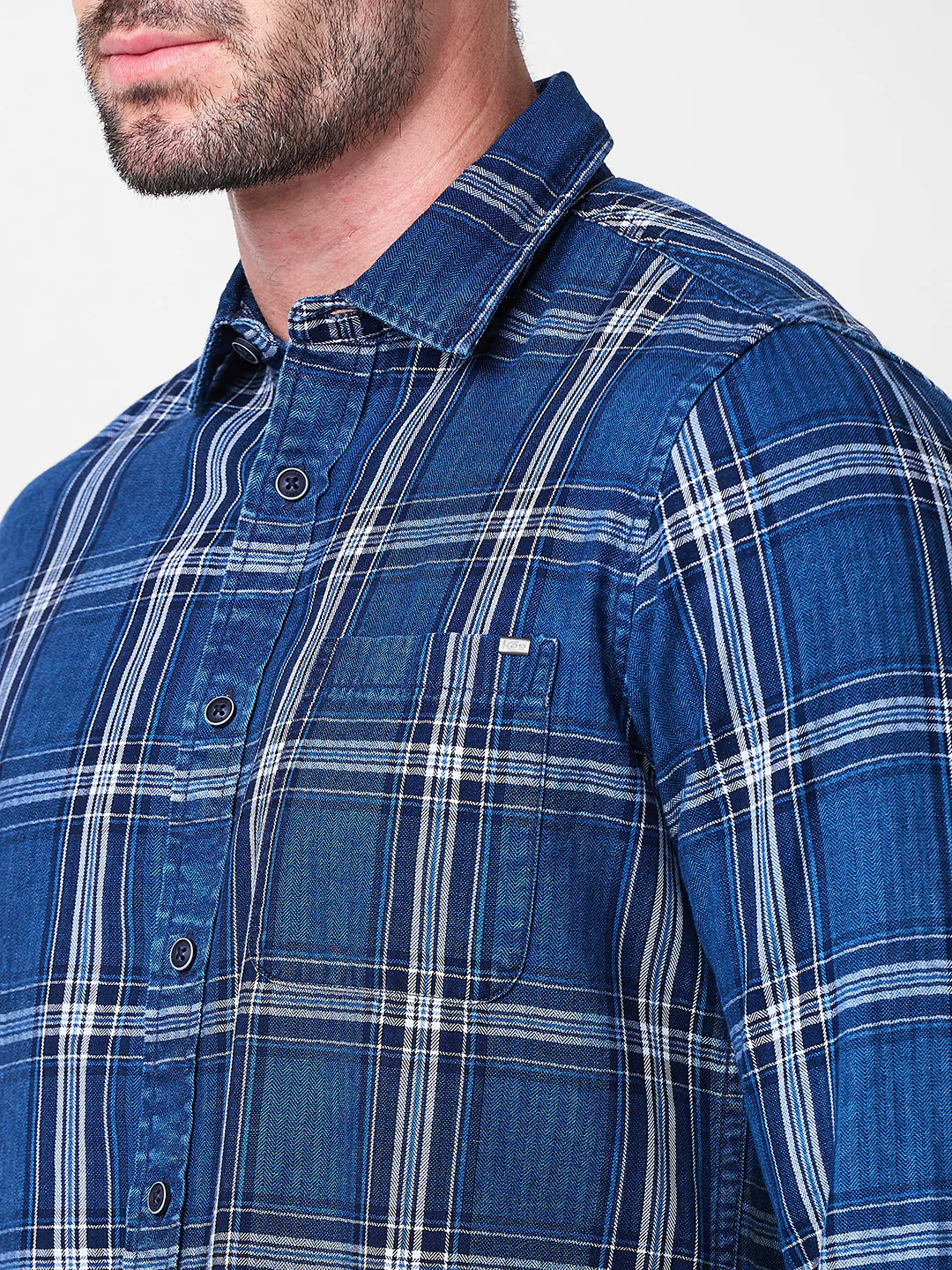 Men's Blue Checks Slim Fit Shirts - Image 7