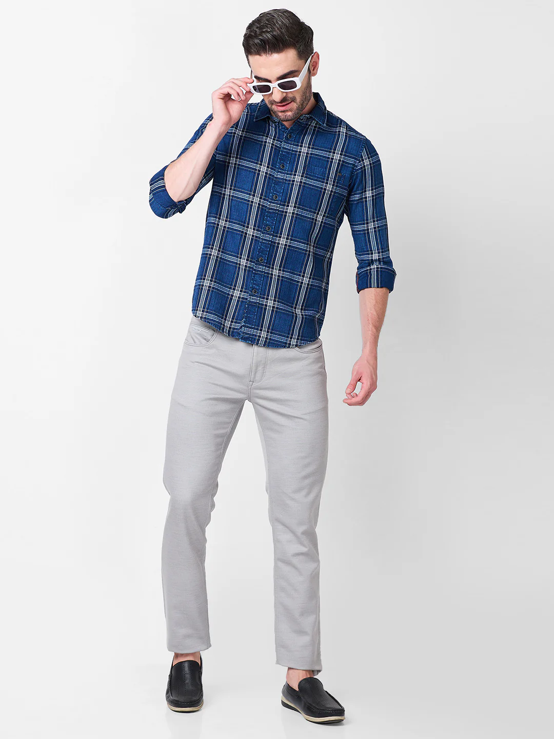 Men's Blue Checks Slim Fit Shirts - Image 8