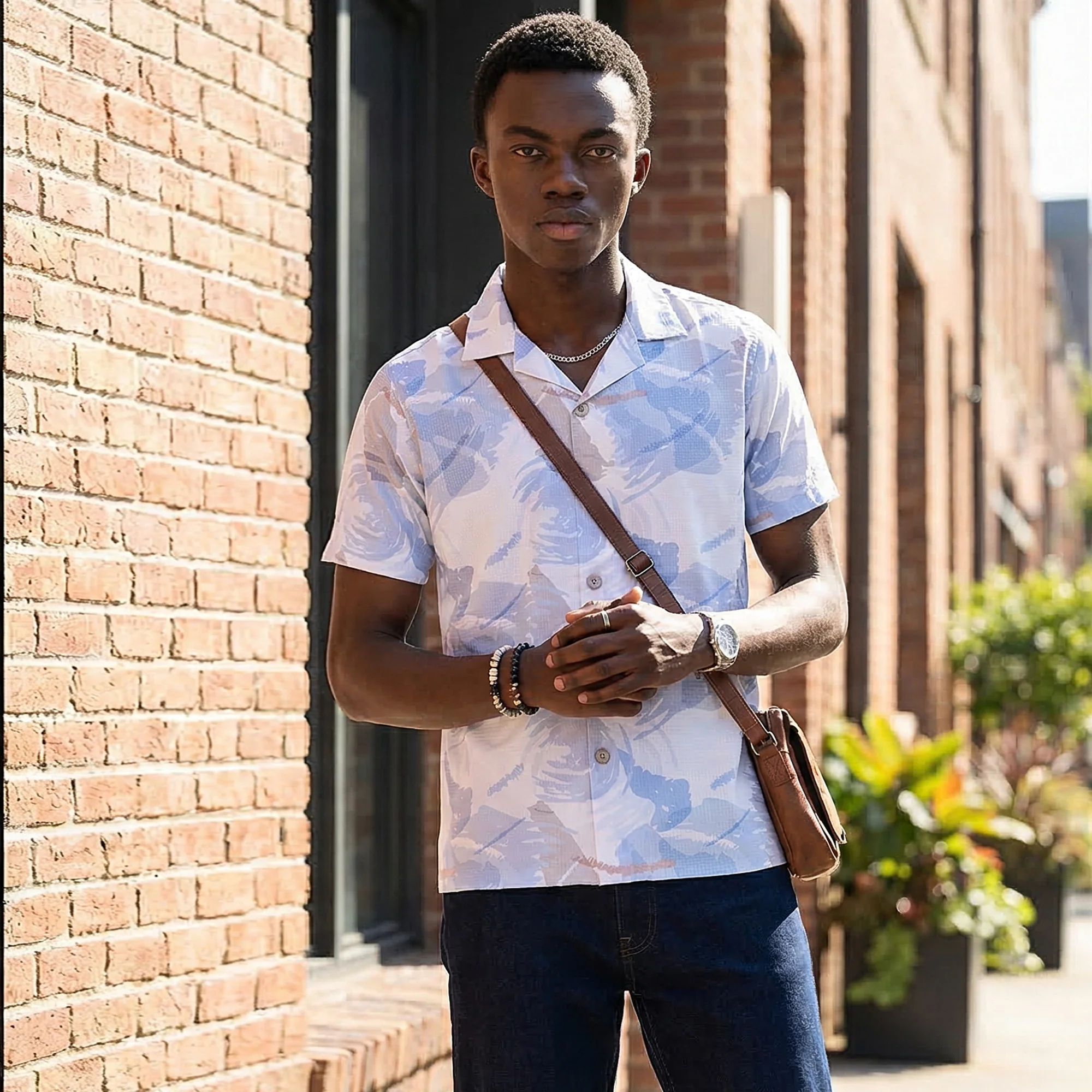 Men's Blue Printed Regular Fit Shirts - Image 2