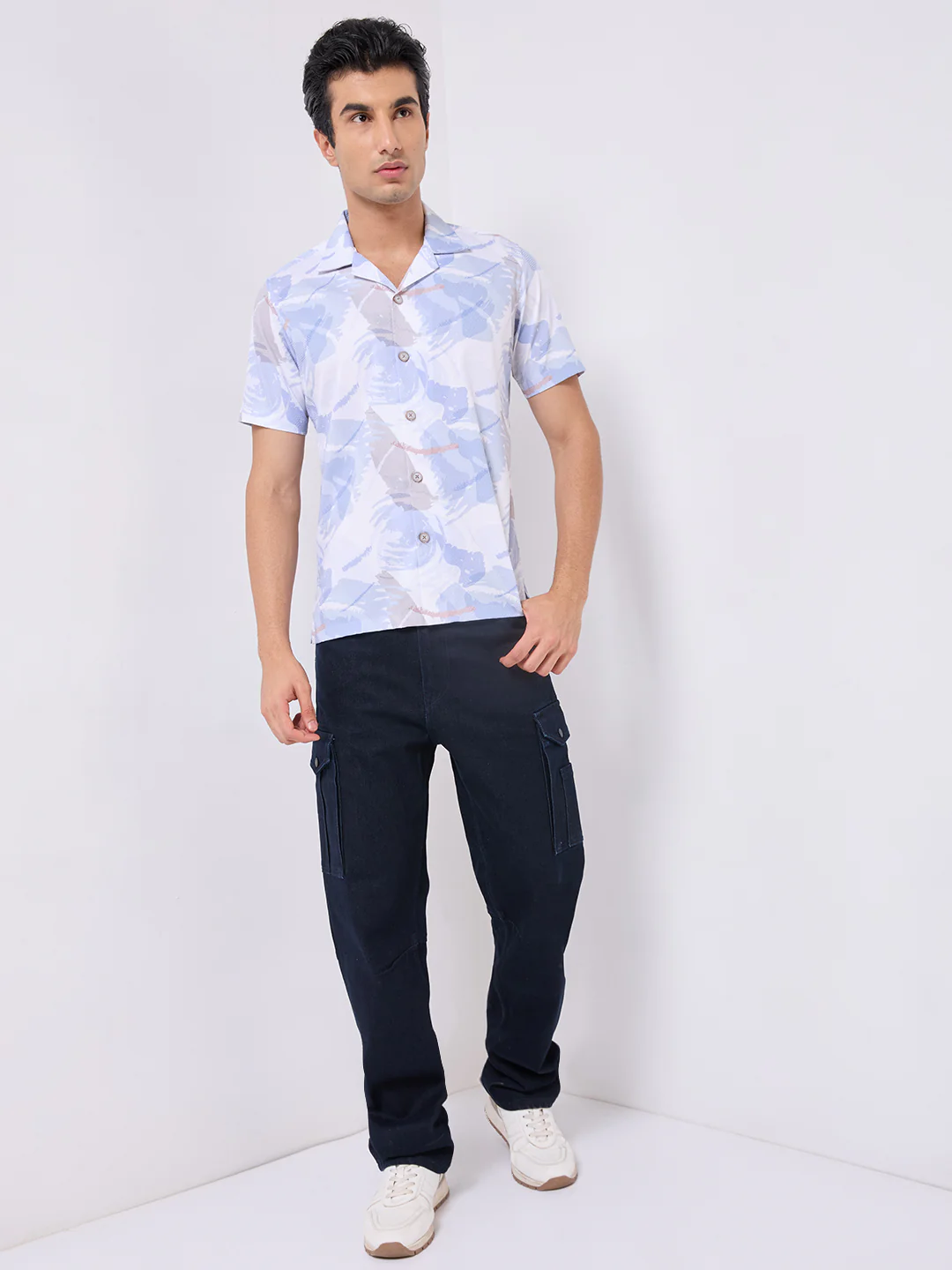 Men's Blue Printed Regular Fit Shirts - Image 4