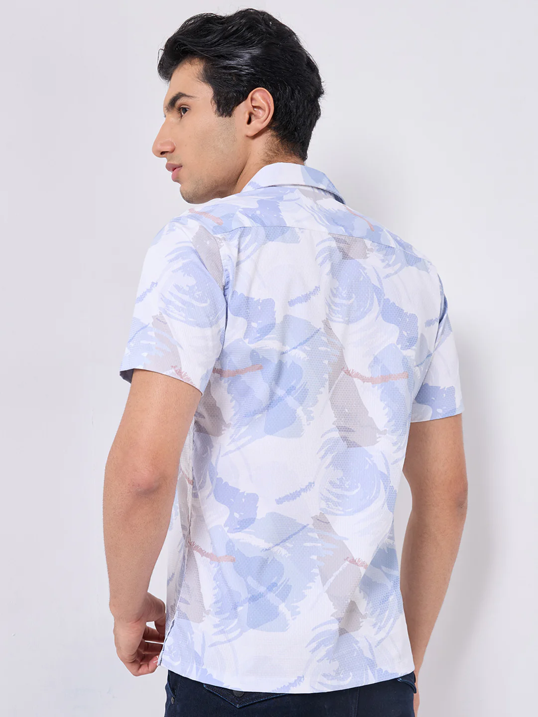 Men's Blue Printed Regular Fit Shirts - Image 5