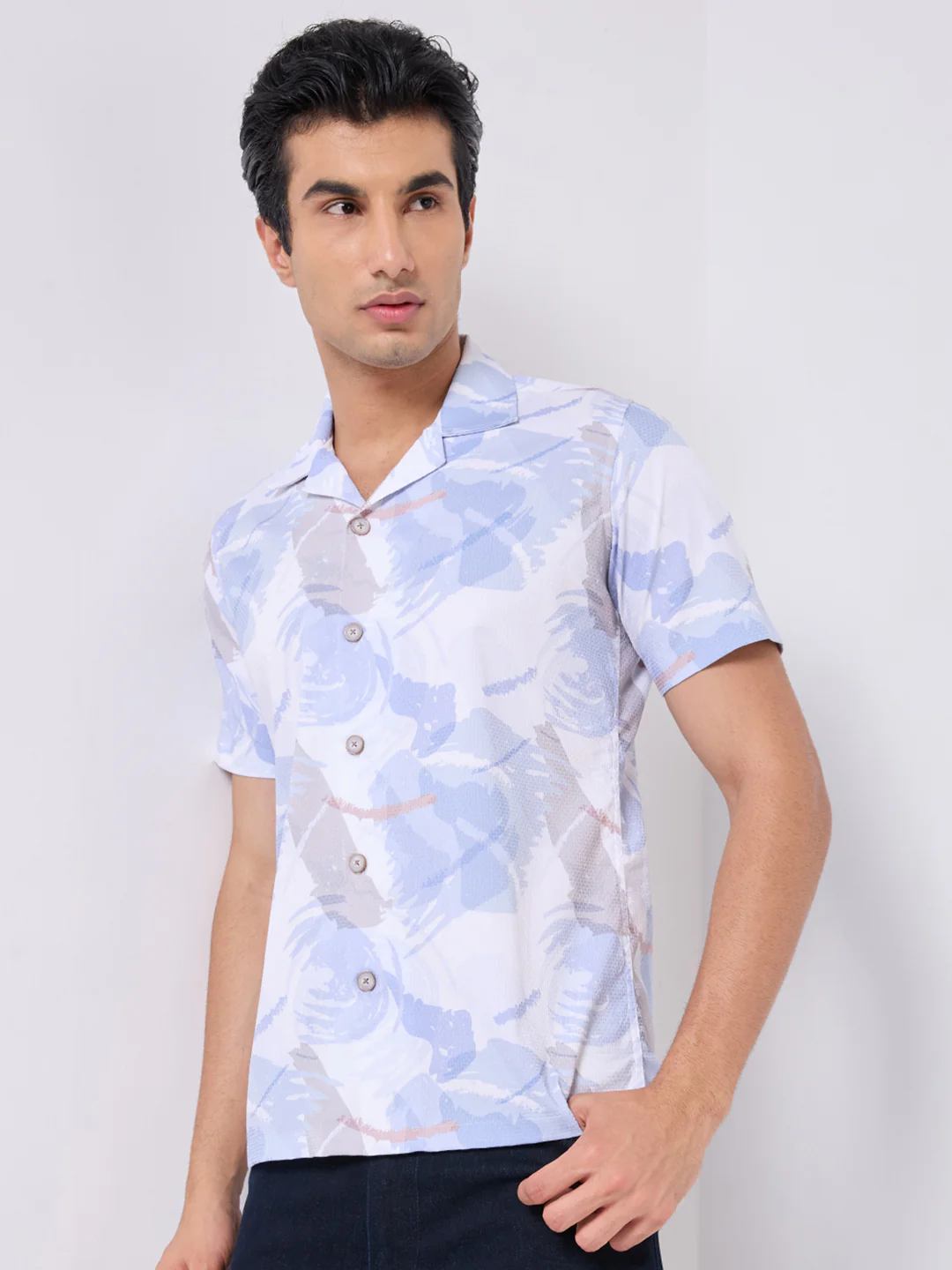 Men's Blue Printed Regular Fit Shirts - Image 6
