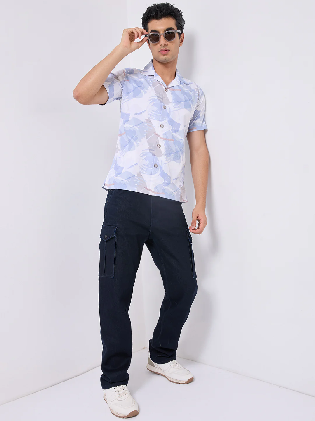 Men's Blue Printed Regular Fit Shirts - Image 8