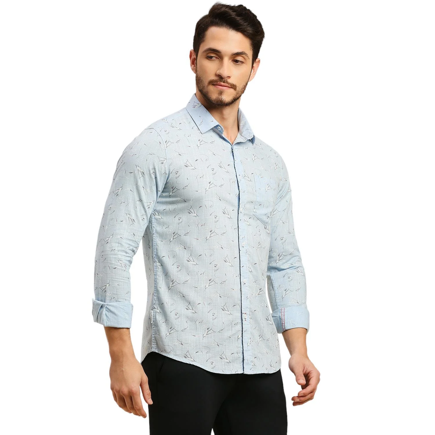 Men's Light Blue Printed Slim Fit Shirts - Image 5
