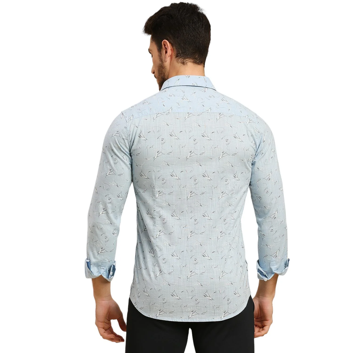 Men's Light Blue Printed Slim Fit Shirts - Image 6