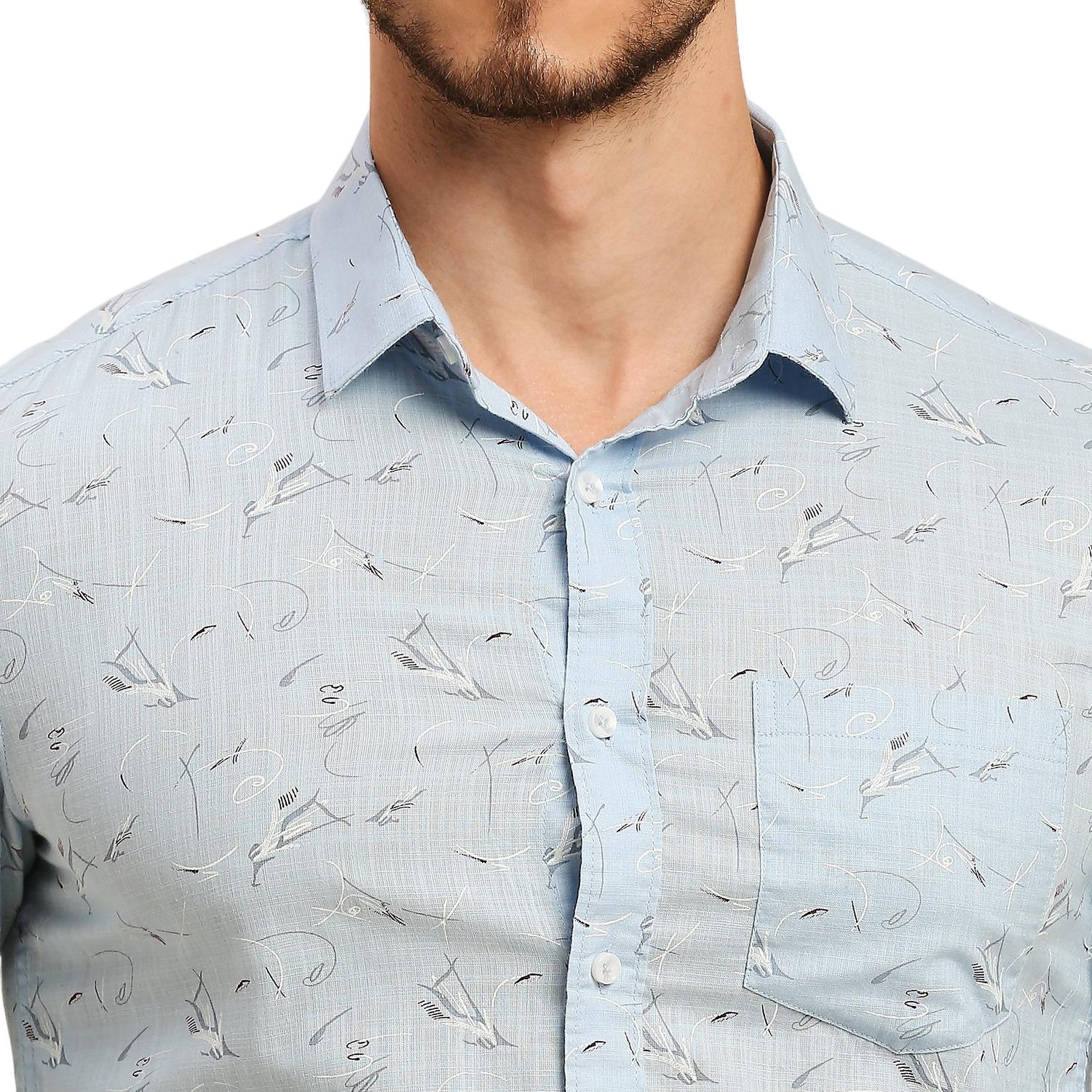 Men's Light Blue Printed Slim Fit Shirts - Image 7