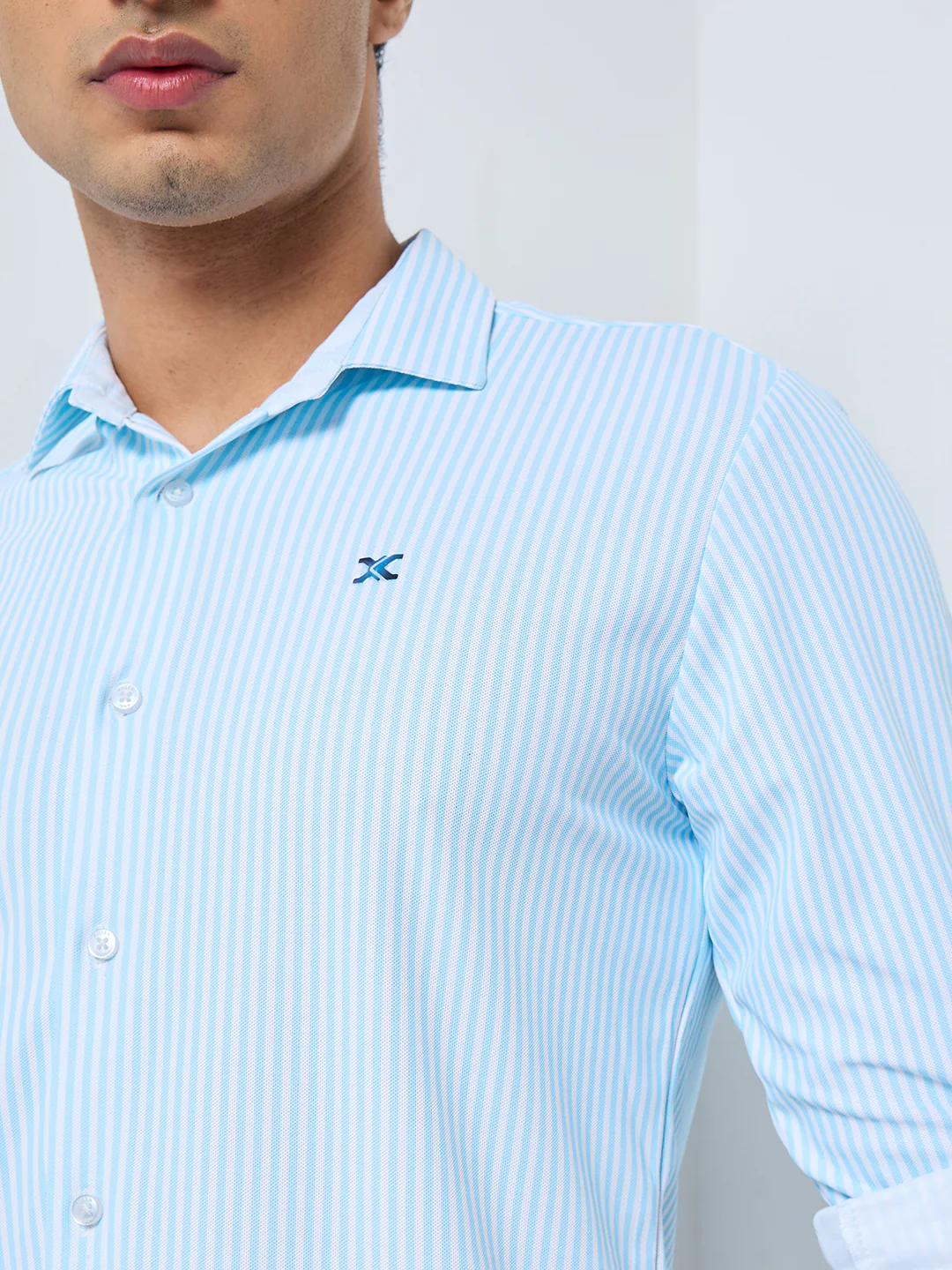 Men's Light Blue Striped Slim Fit Shirts - Image 7