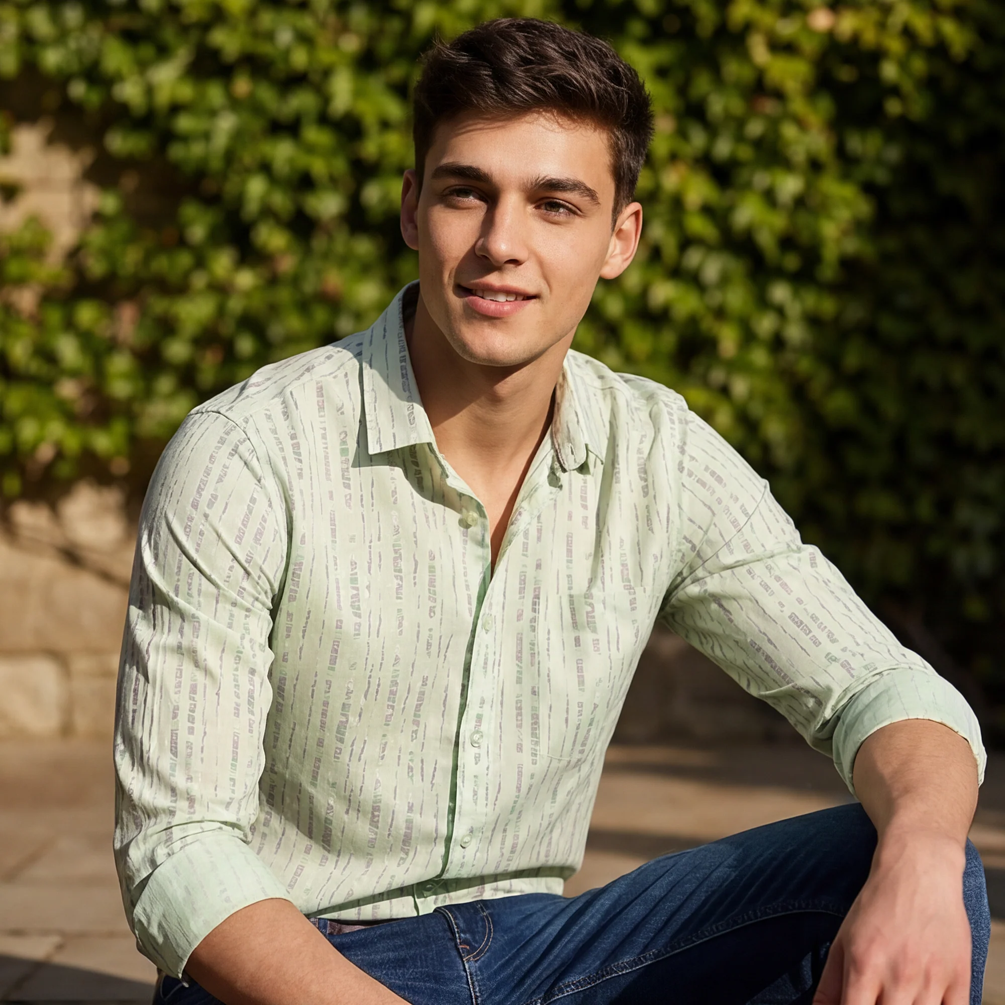 Men's Light Green Printed Slim Fit Shirts - Image 2