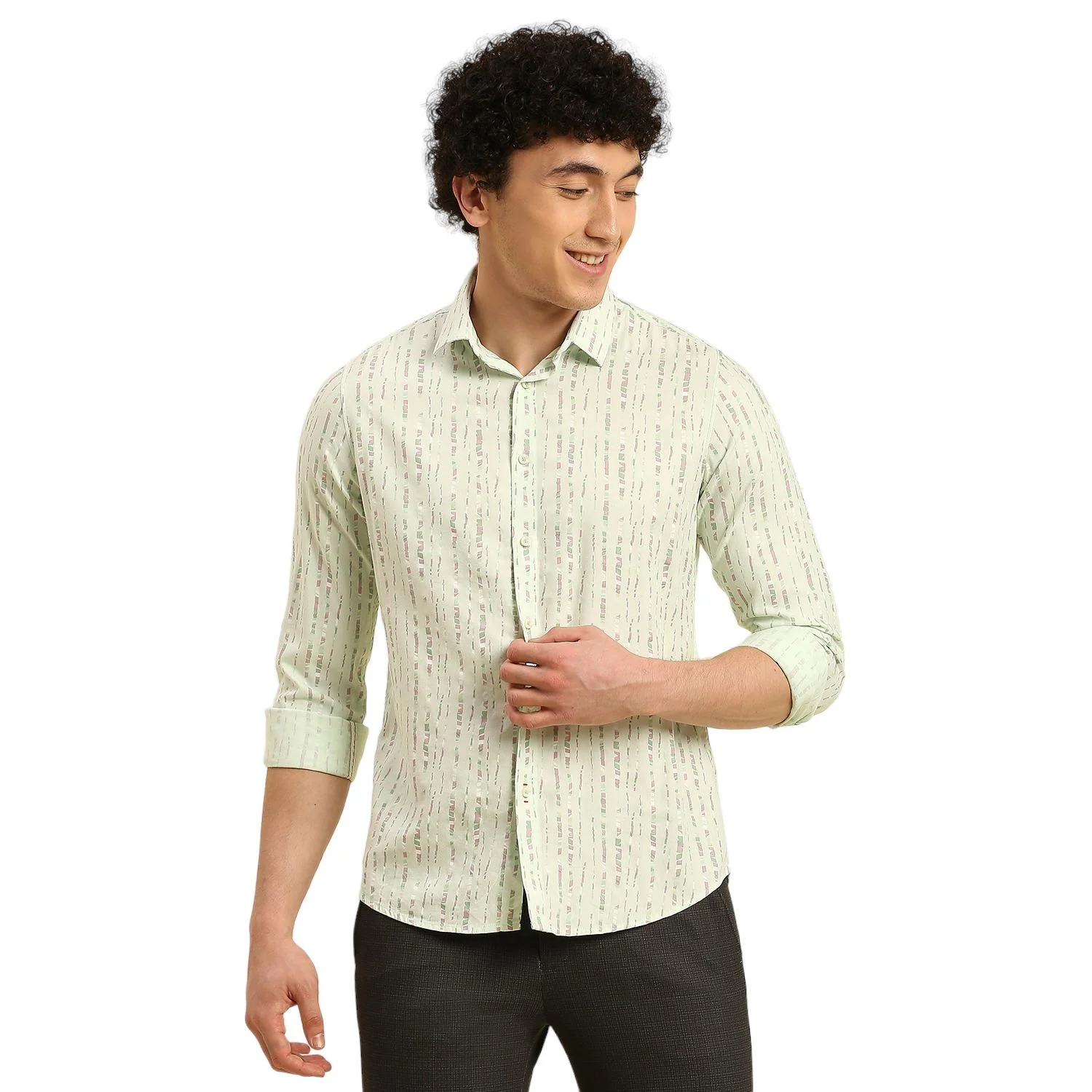 Men's Light Green Printed Slim Fit Shirts - Image 3