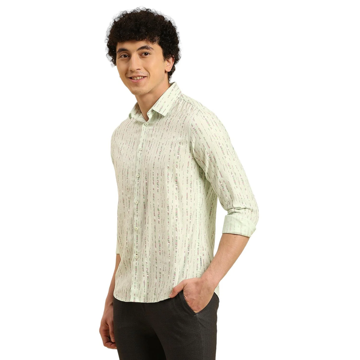 Men's Light Green Printed Slim Fit Shirts - Image 4