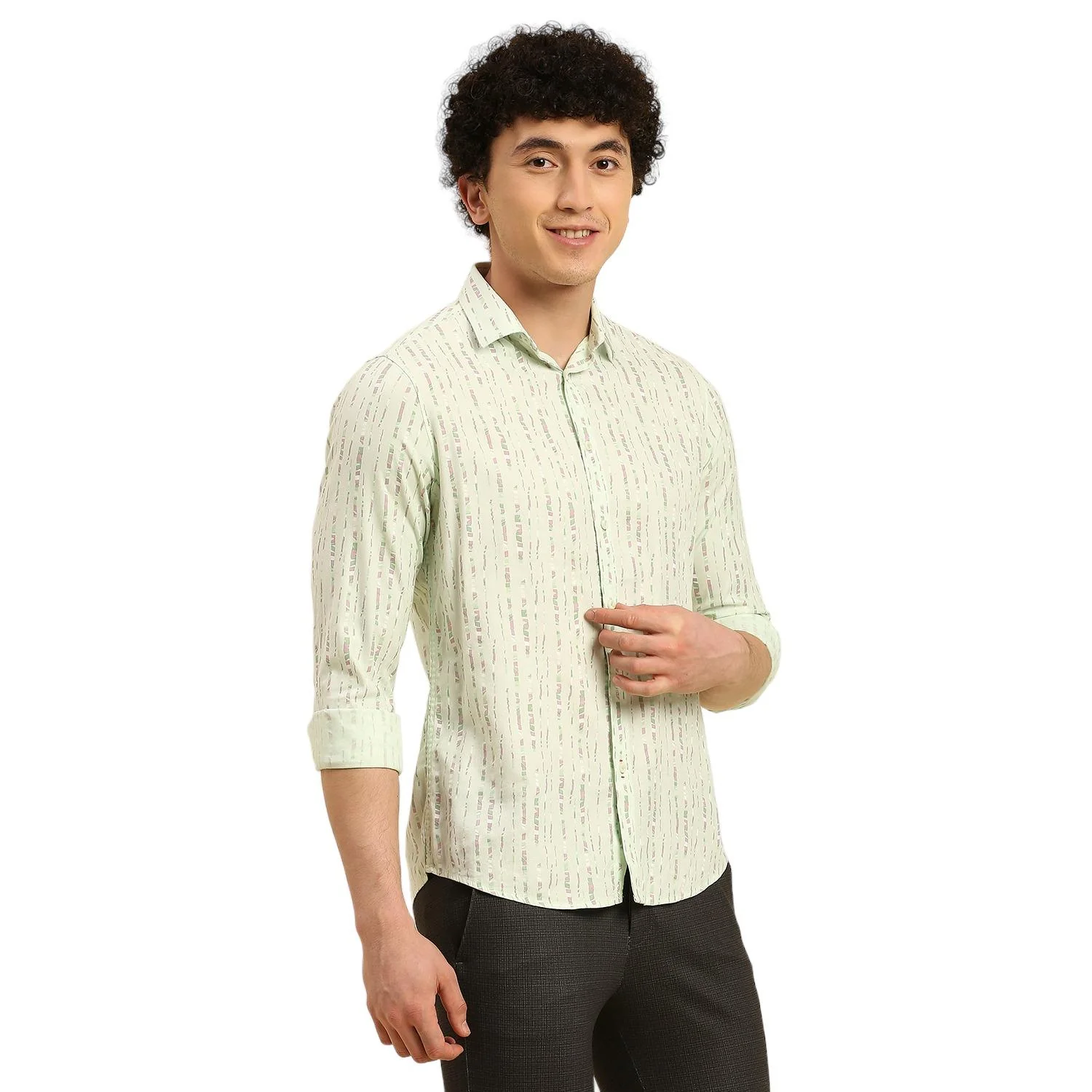 Men's Light Green Printed Slim Fit Shirts - Image 5