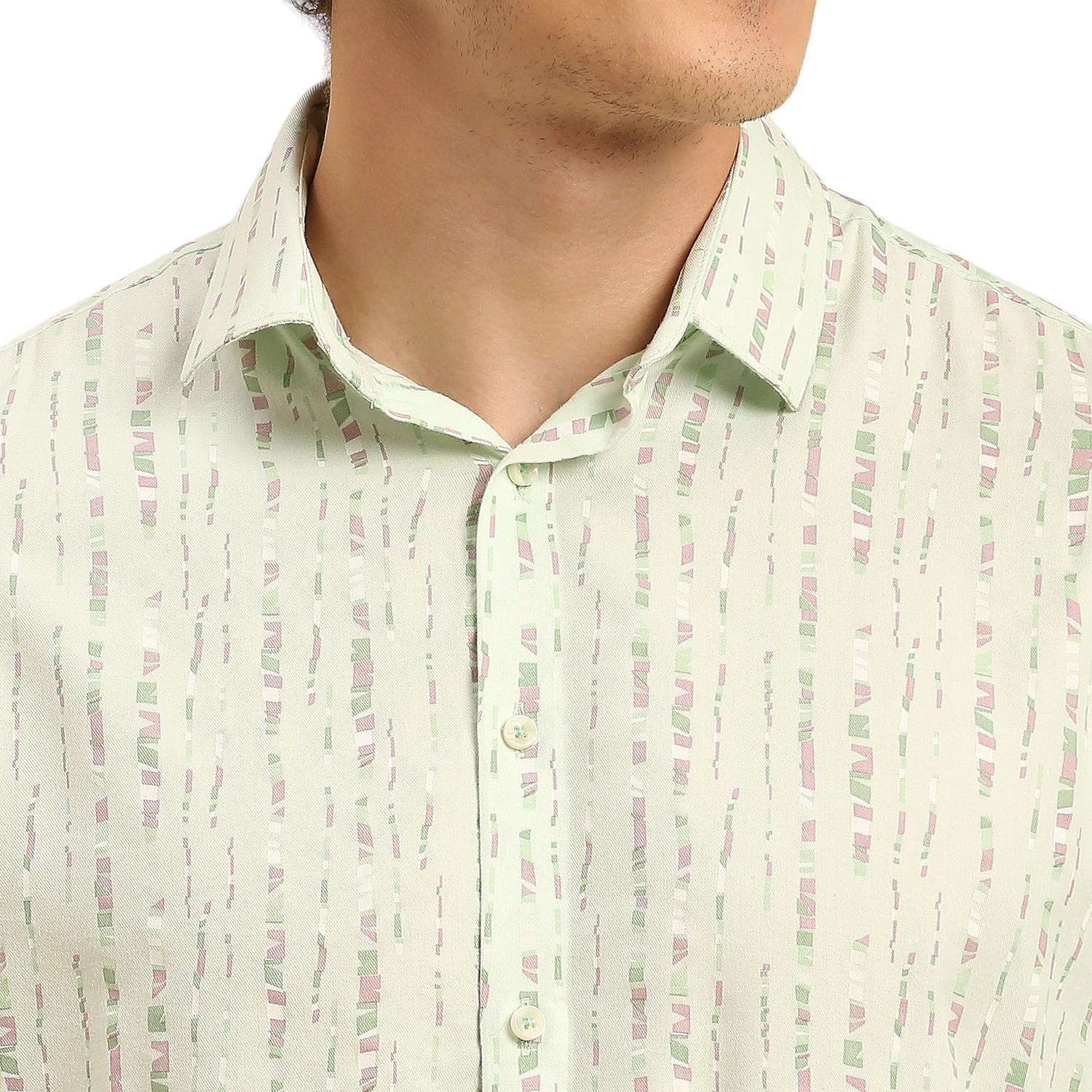 Men's Light Green Printed Slim Fit Shirts - Image 7