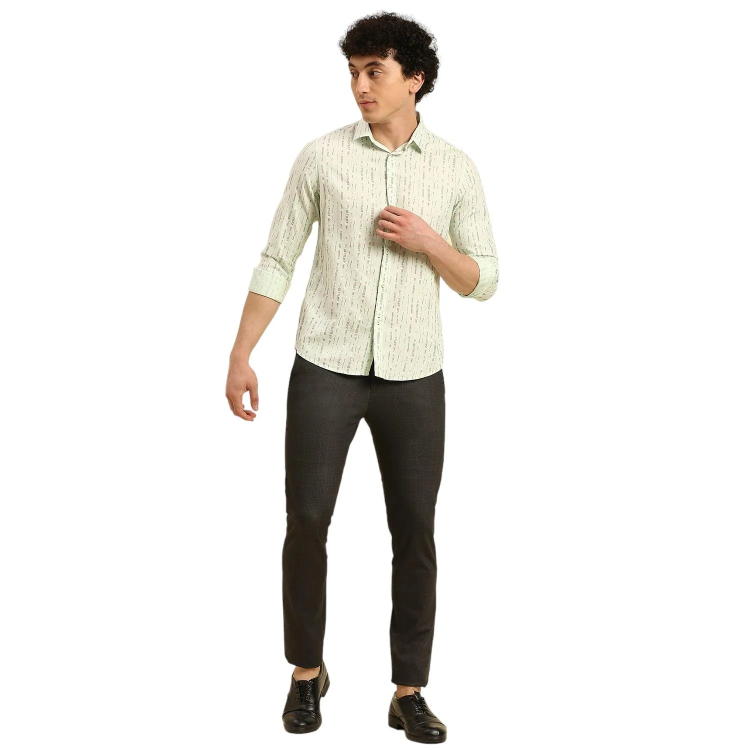 Men's Light Green Printed Slim Fit Shirts - Image 8