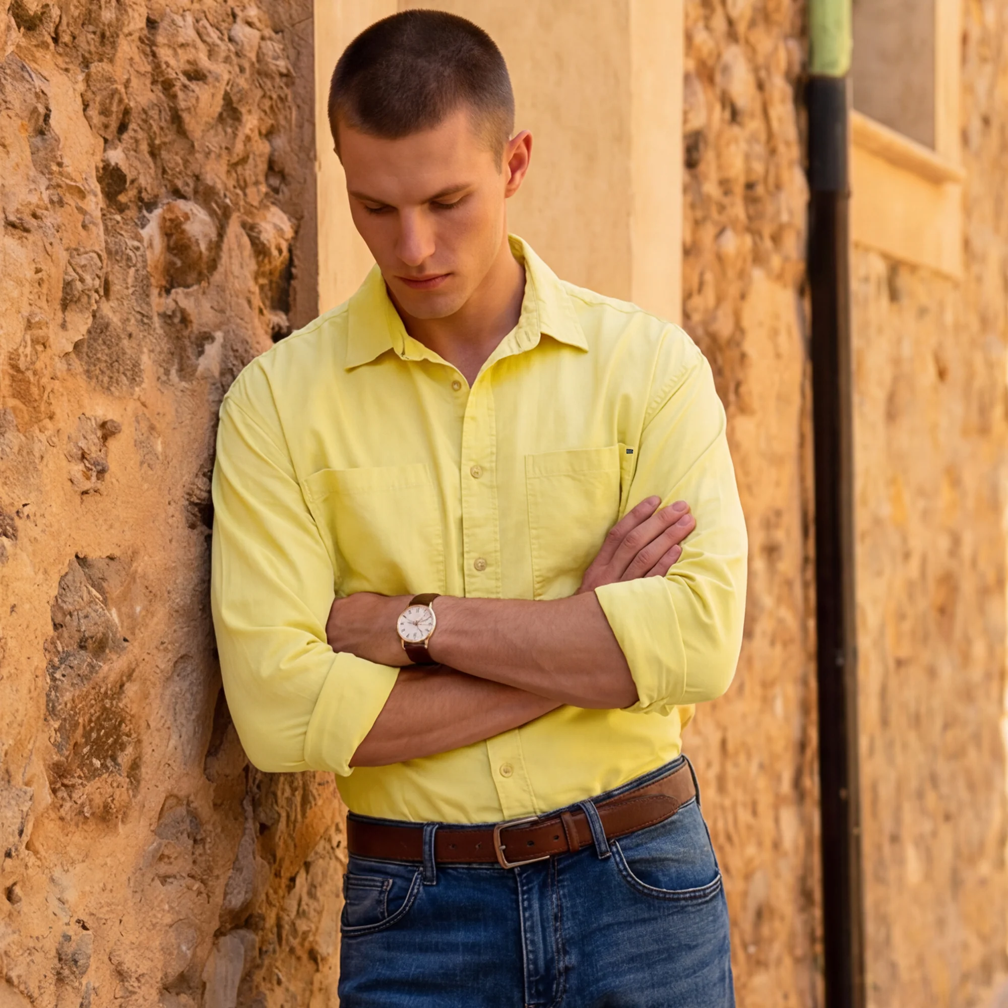 Men's Mustard Solid Loose Fit Shirts - Image 2