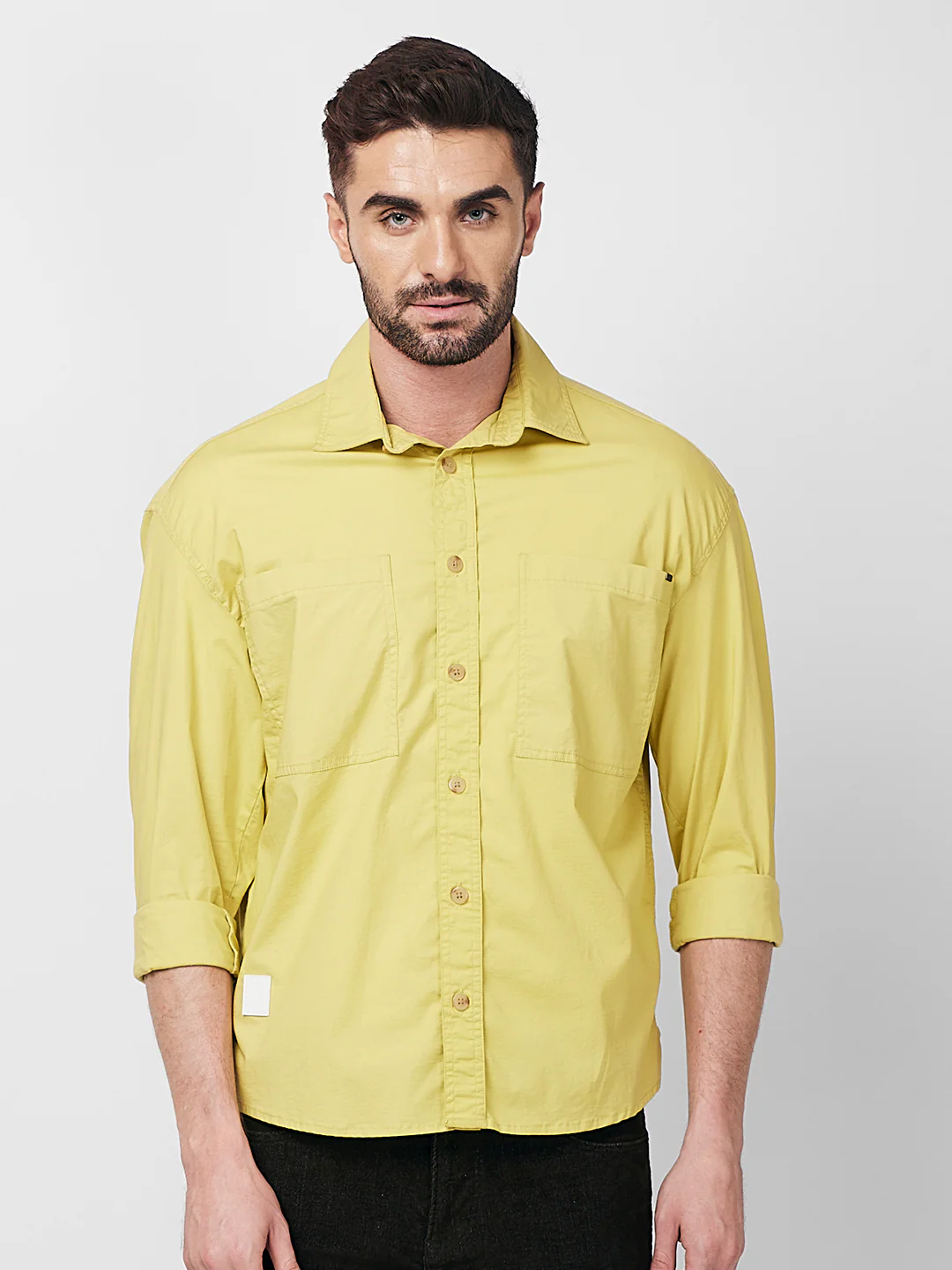 Men's Mustard Solid Loose Fit Shirts - Image 3