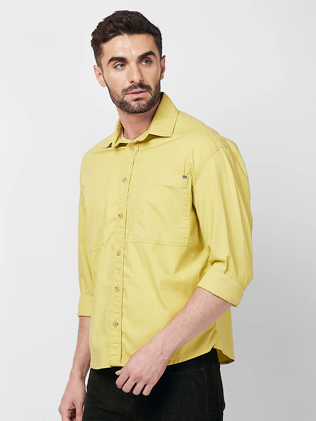 Men's Mustard Solid Loose Fit Shirts - Image 5