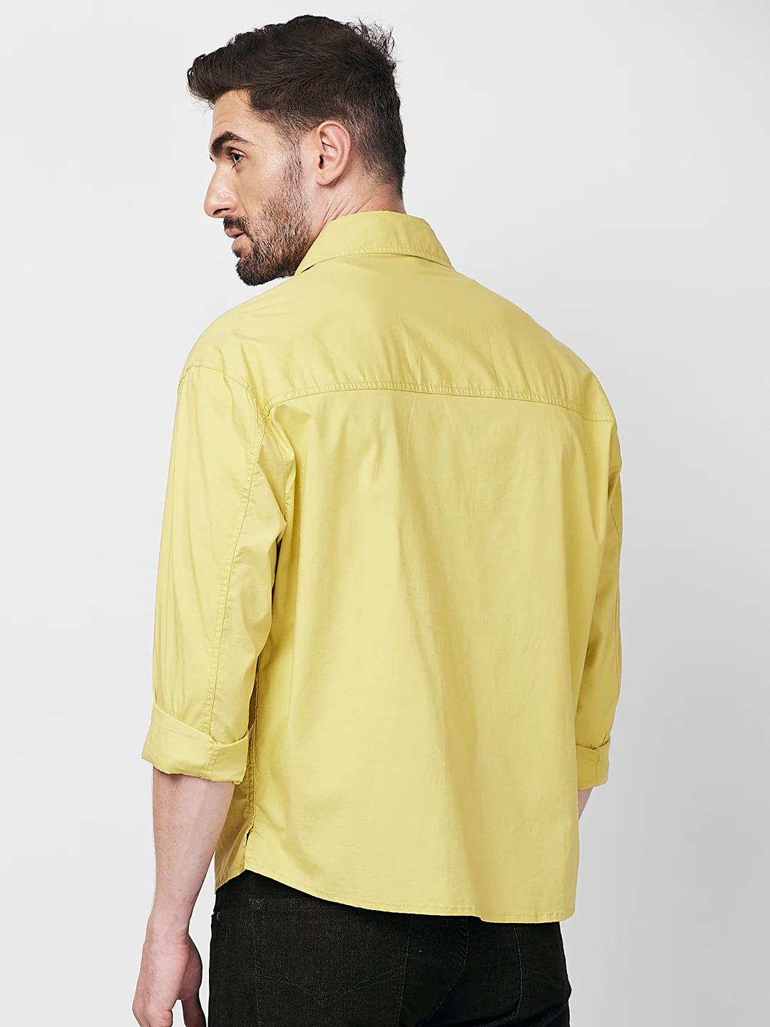 Men's Mustard Solid Loose Fit Shirts - Image 6