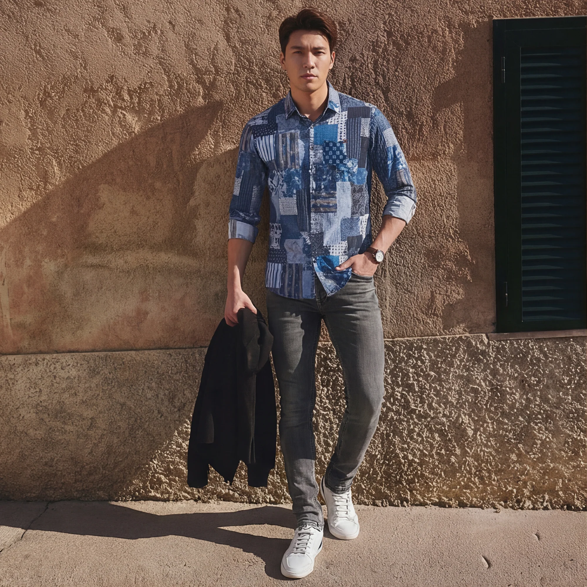 Men's Navy Printed Slim Fit Shirts
