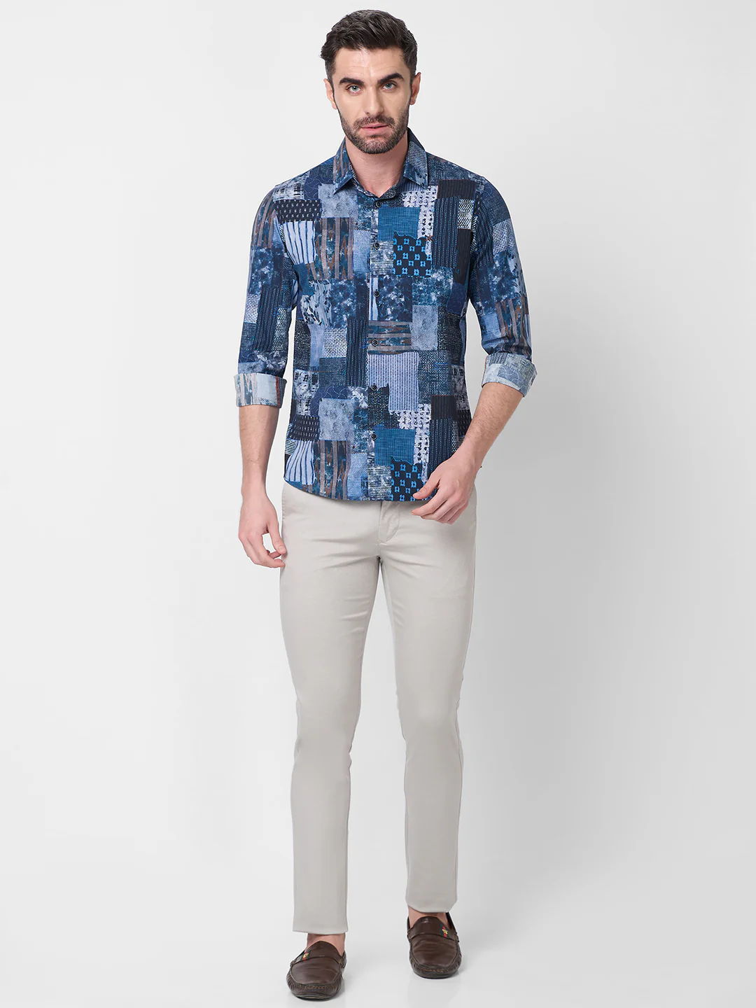 Men's Navy Printed Slim Fit Shirts - Image 4