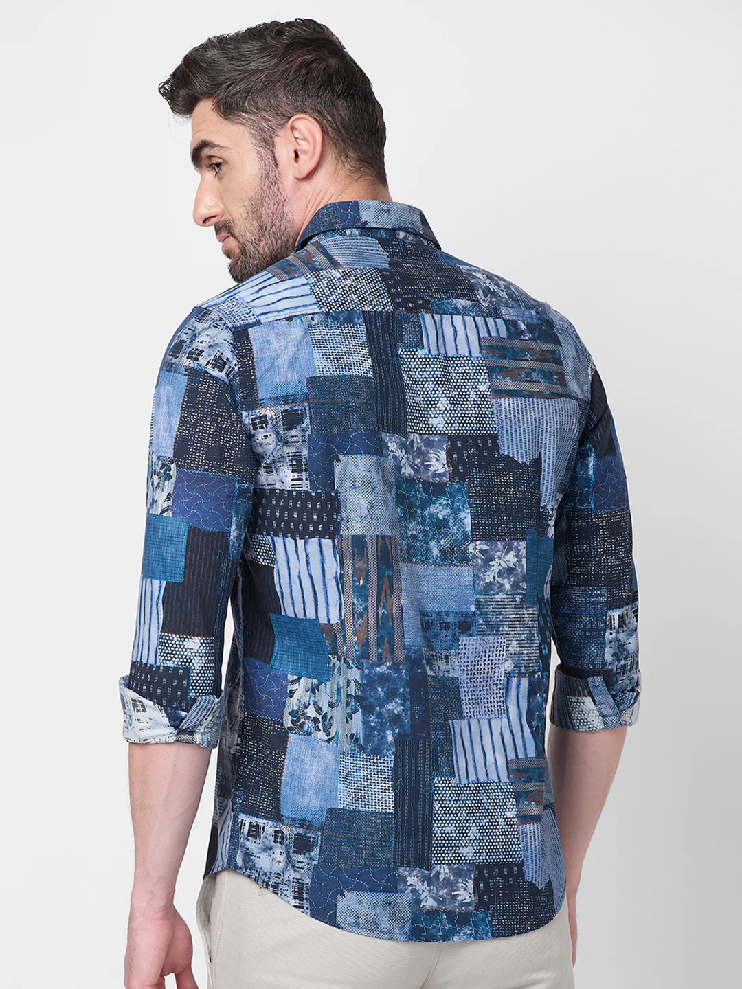 Men's Navy Printed Slim Fit Shirts - Image 5