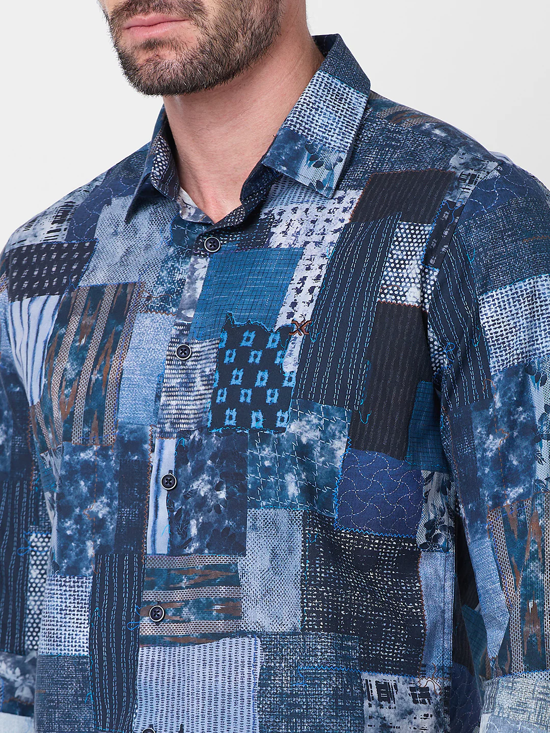 Men's Navy Printed Slim Fit Shirts - Image 7