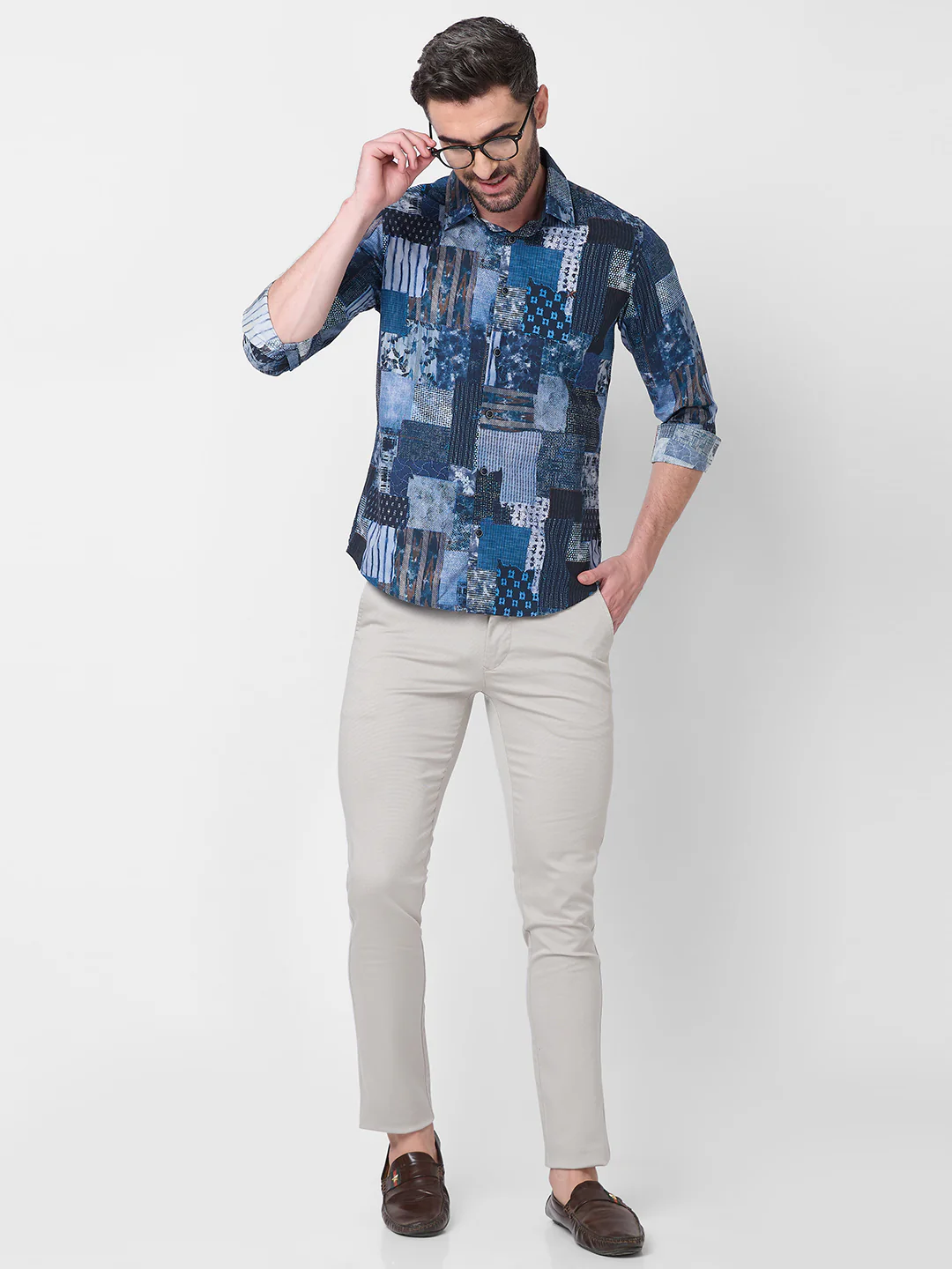 Men's Navy Printed Slim Fit Shirts - Image 8
