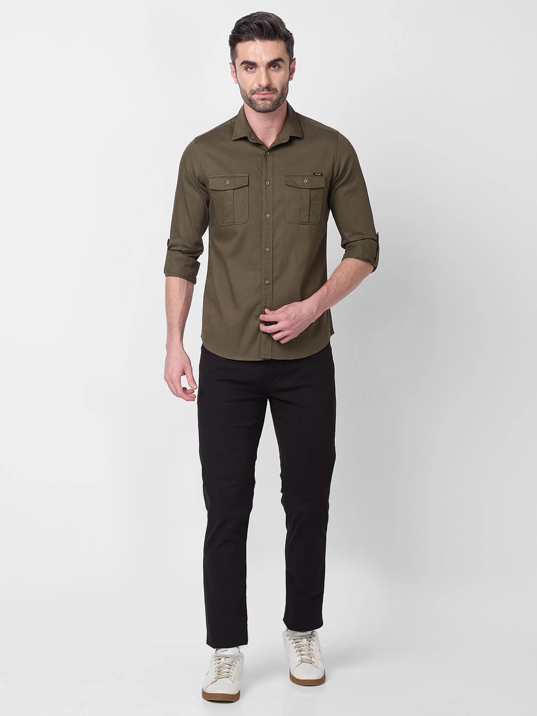 Men's Olive Solid Slim Fit Shirts - Image 4