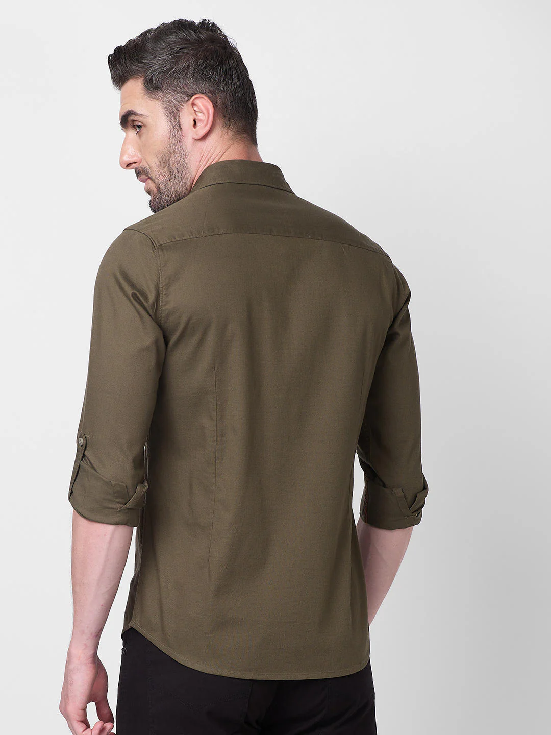 Men's Olive Solid Slim Fit Shirts - Image 5