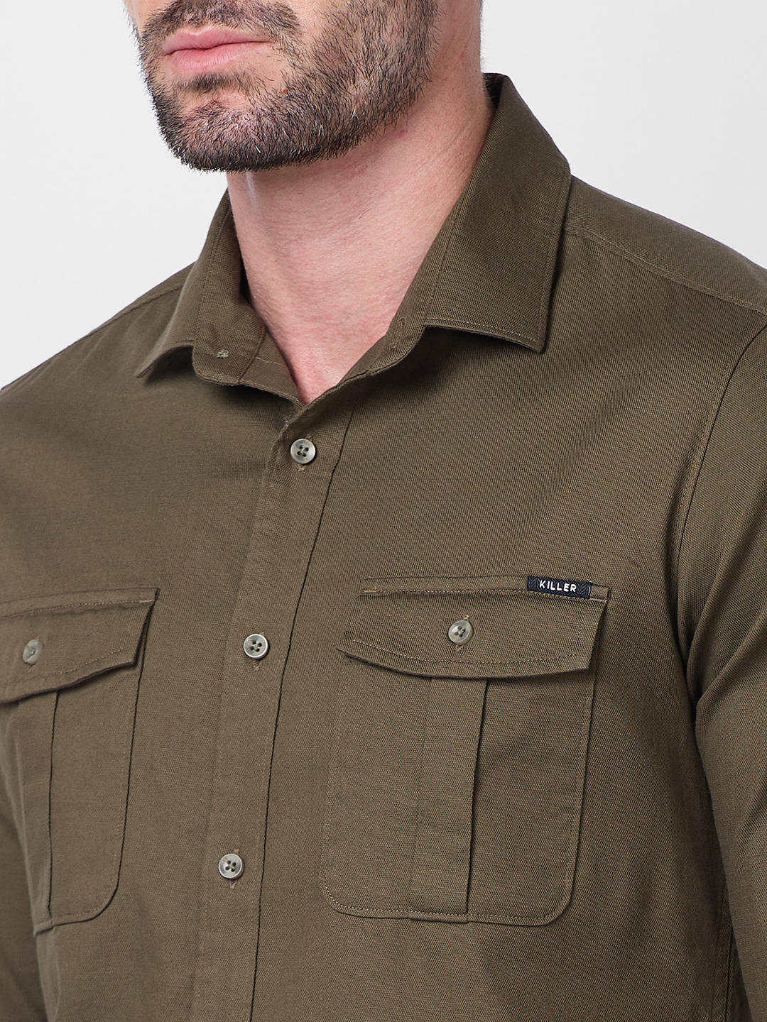 Men's Olive Solid Slim Fit Shirts - Image 7