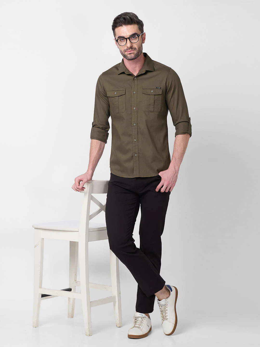 Men's Olive Solid Slim Fit Shirts - Image 8