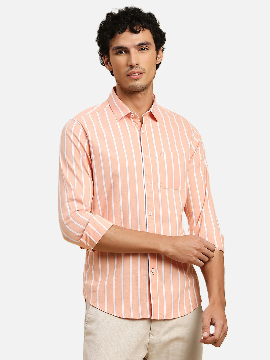 Men's Orange Striped Slim Fit Shirts - Image 3