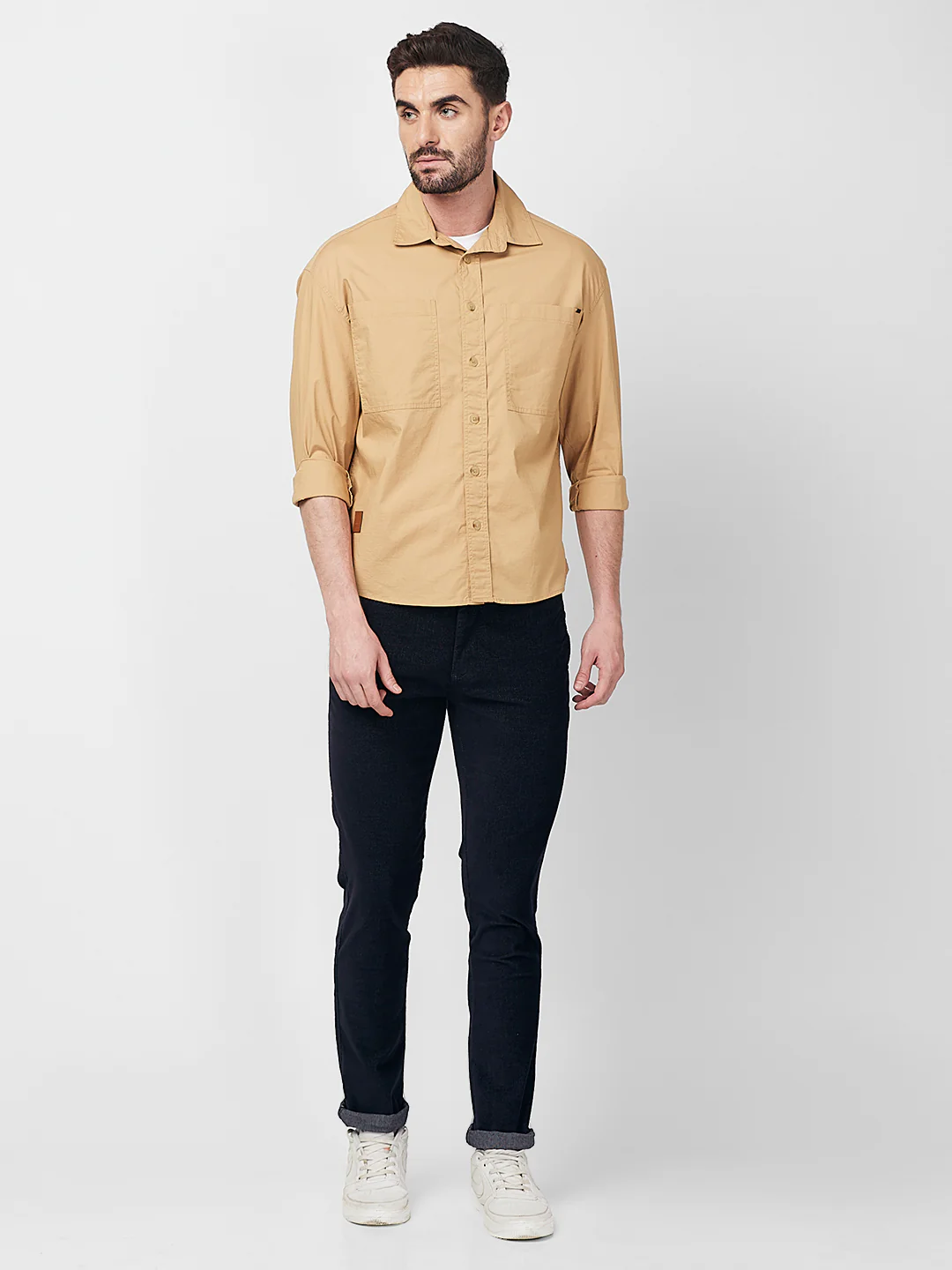 Men's Sand Solid Loose Fit Shirts - Image 4