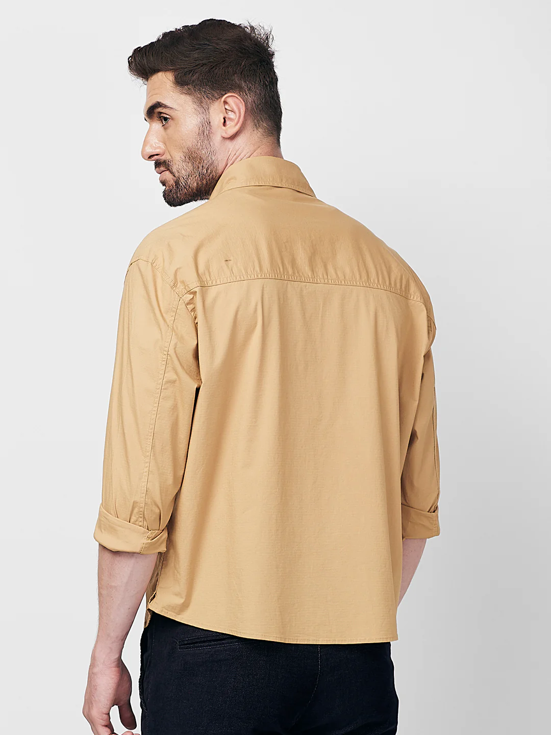 Men's Sand Solid Loose Fit Shirts - Image 6