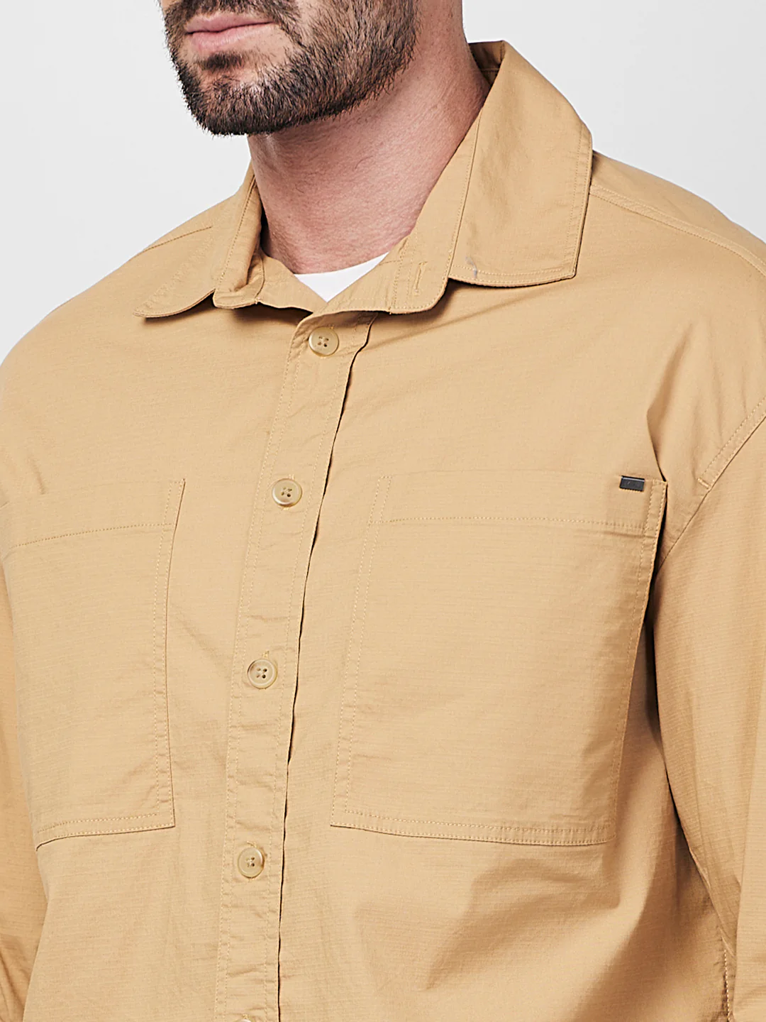 Men's Sand Solid Loose Fit Shirts - Image 7