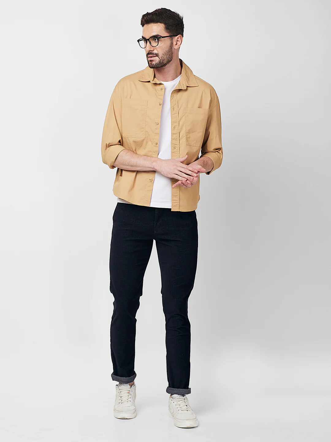 Men's Sand Solid Loose Fit Shirts - Image 8