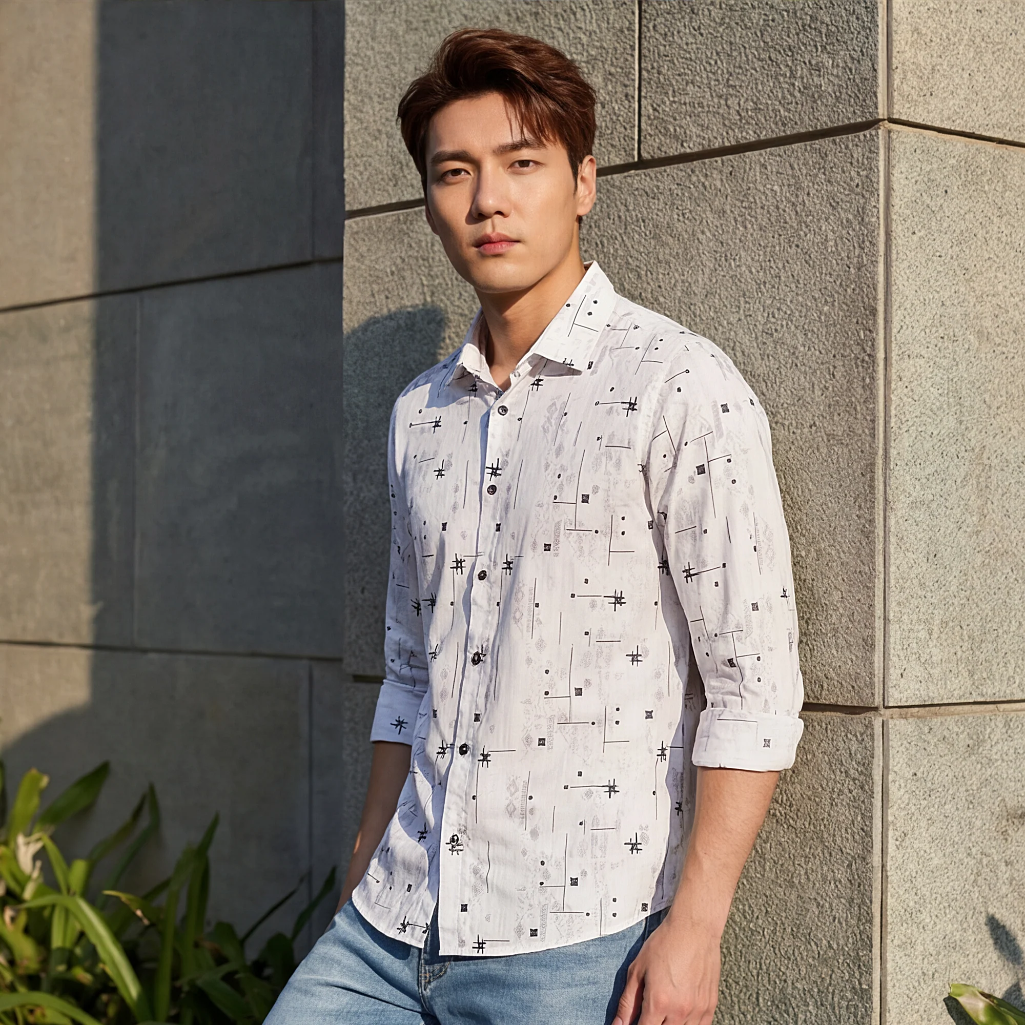 Men's White Printed Slim Fit Shirts - Image 2