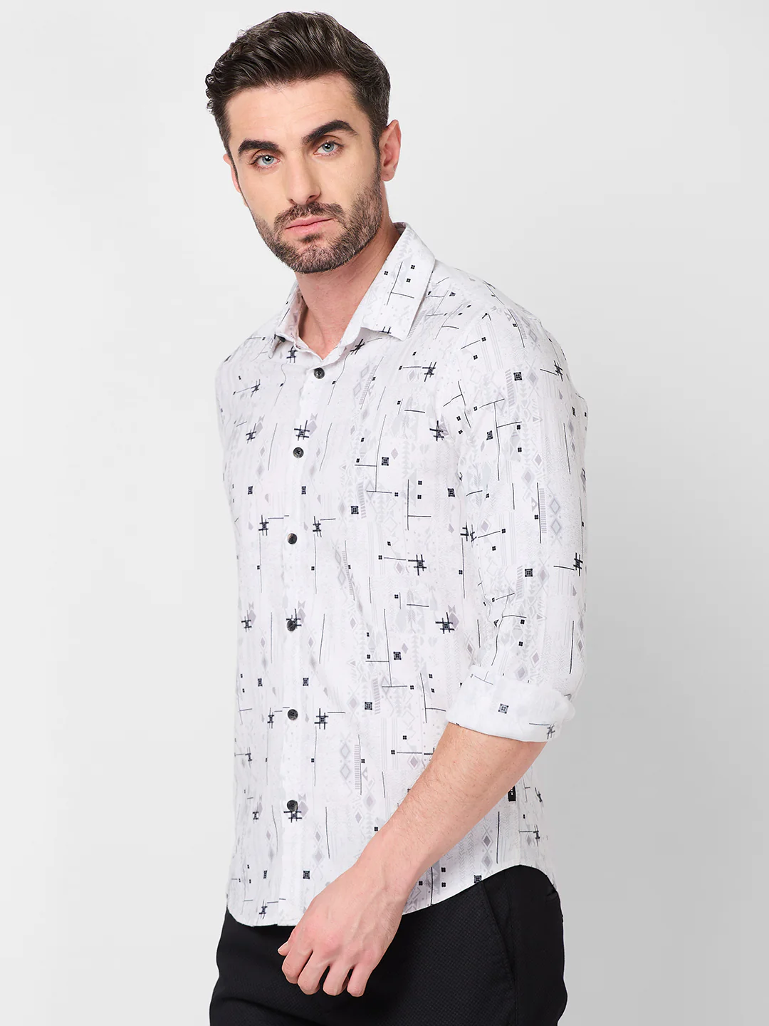 Men's White Printed Slim Fit Shirts - Image 6