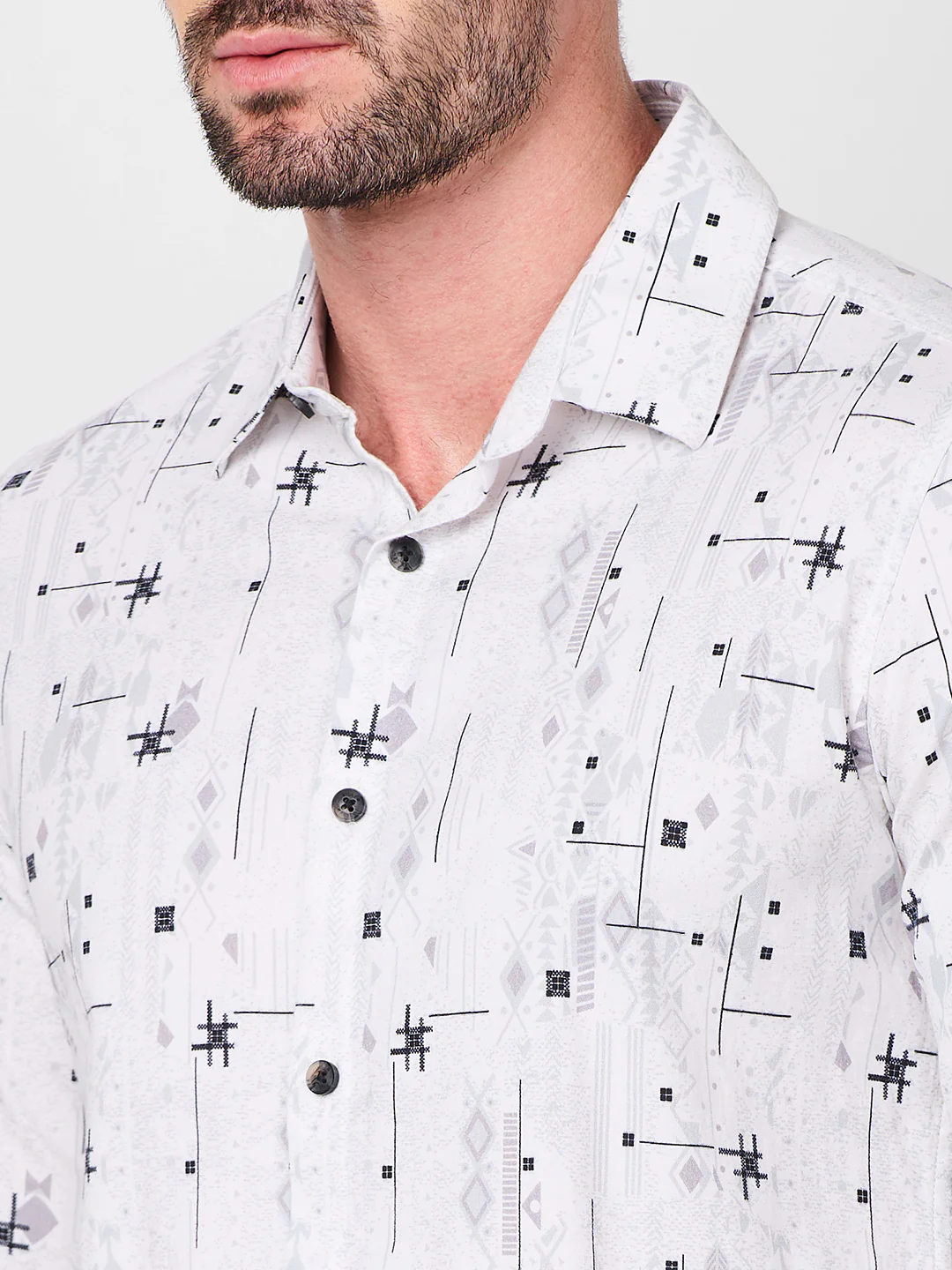 Men's White Printed Slim Fit Shirts - Image 7