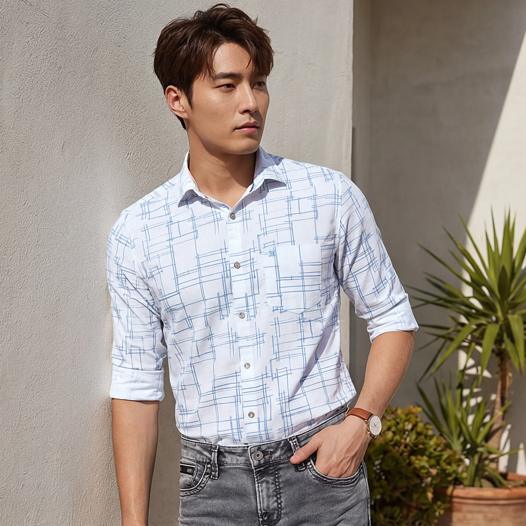 Men's White Printed Slim Fit Shirts - Image 2