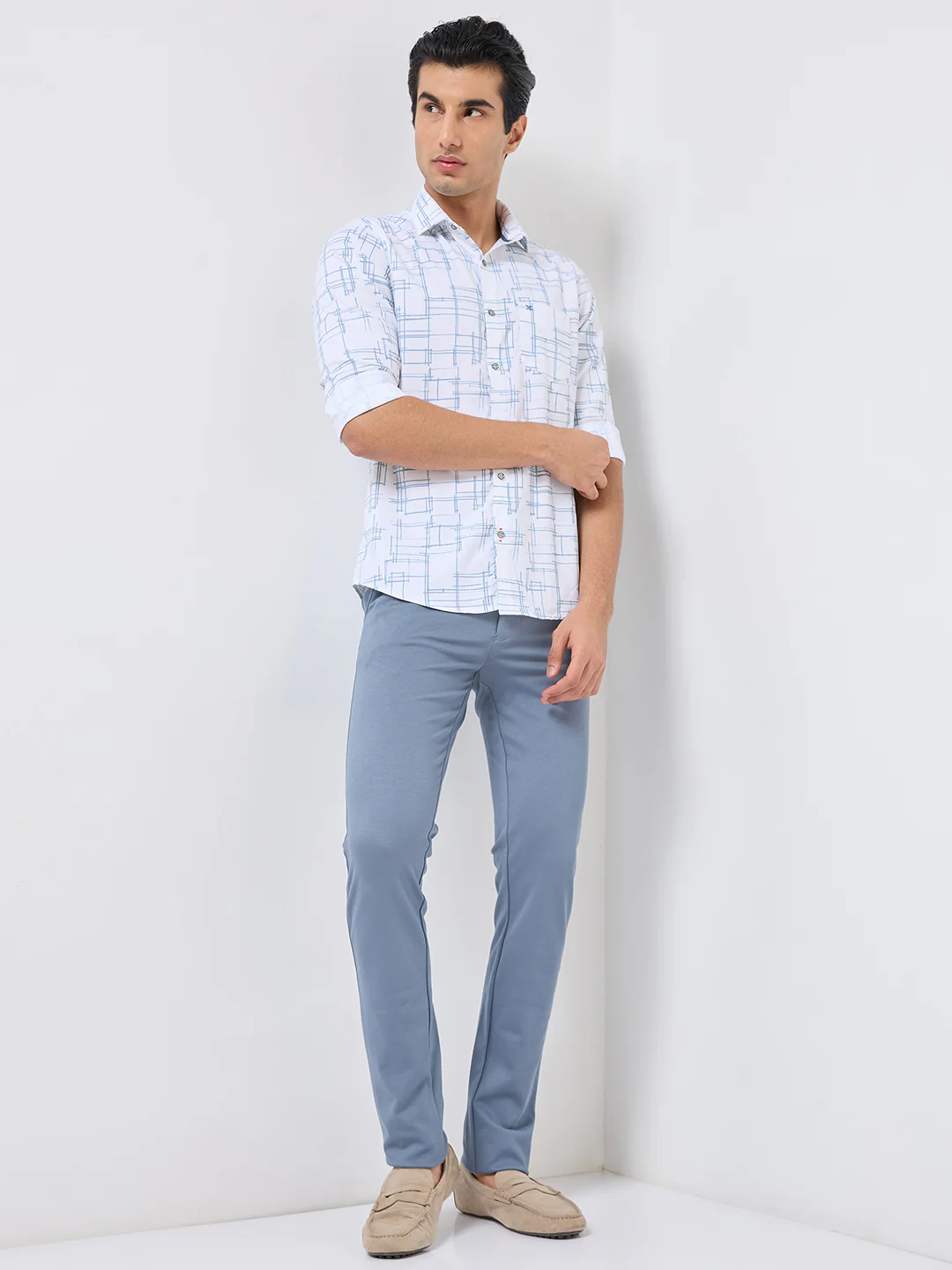 Men's White Printed Slim Fit Shirts - Image 4