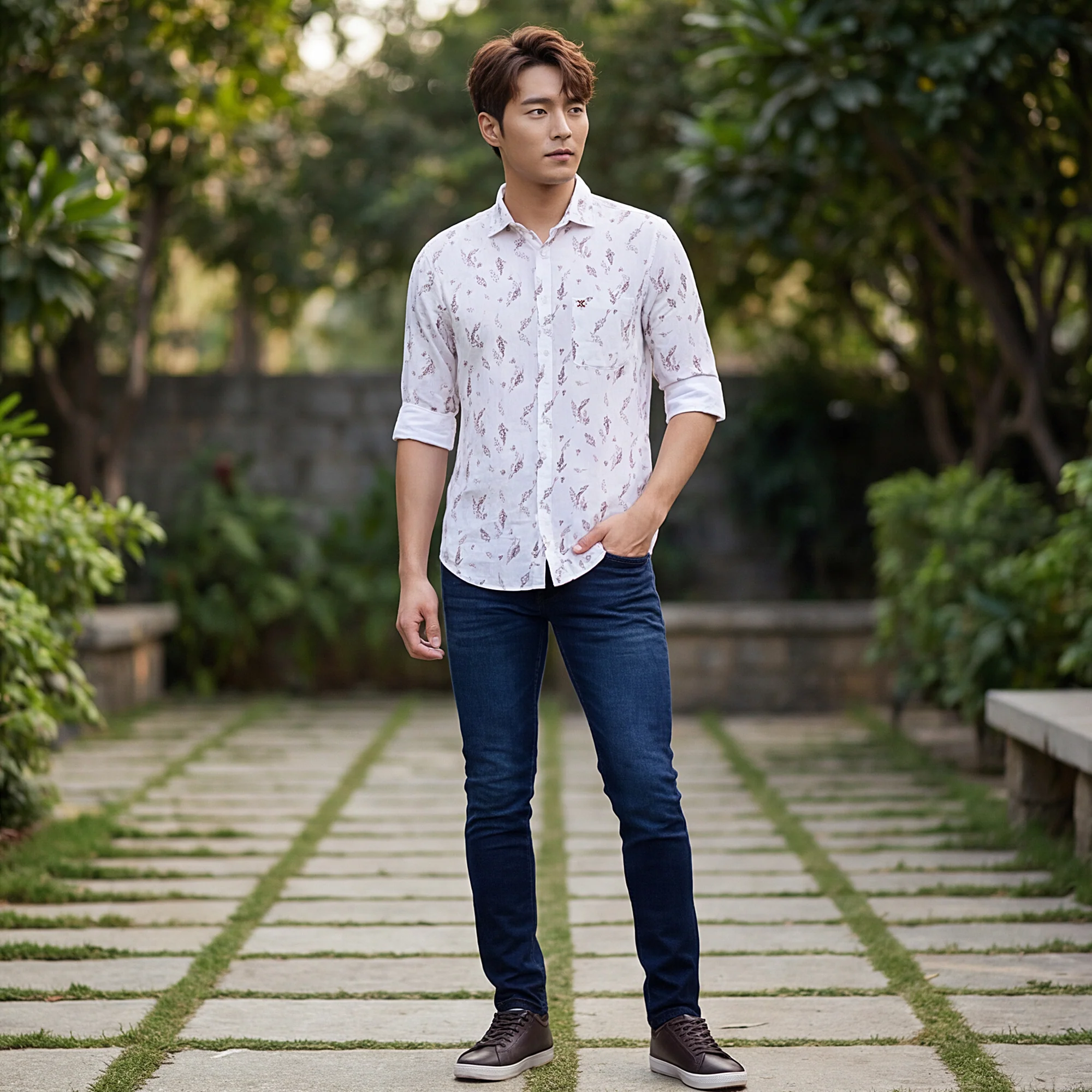 Men's White Printed Straight Fit Shirts