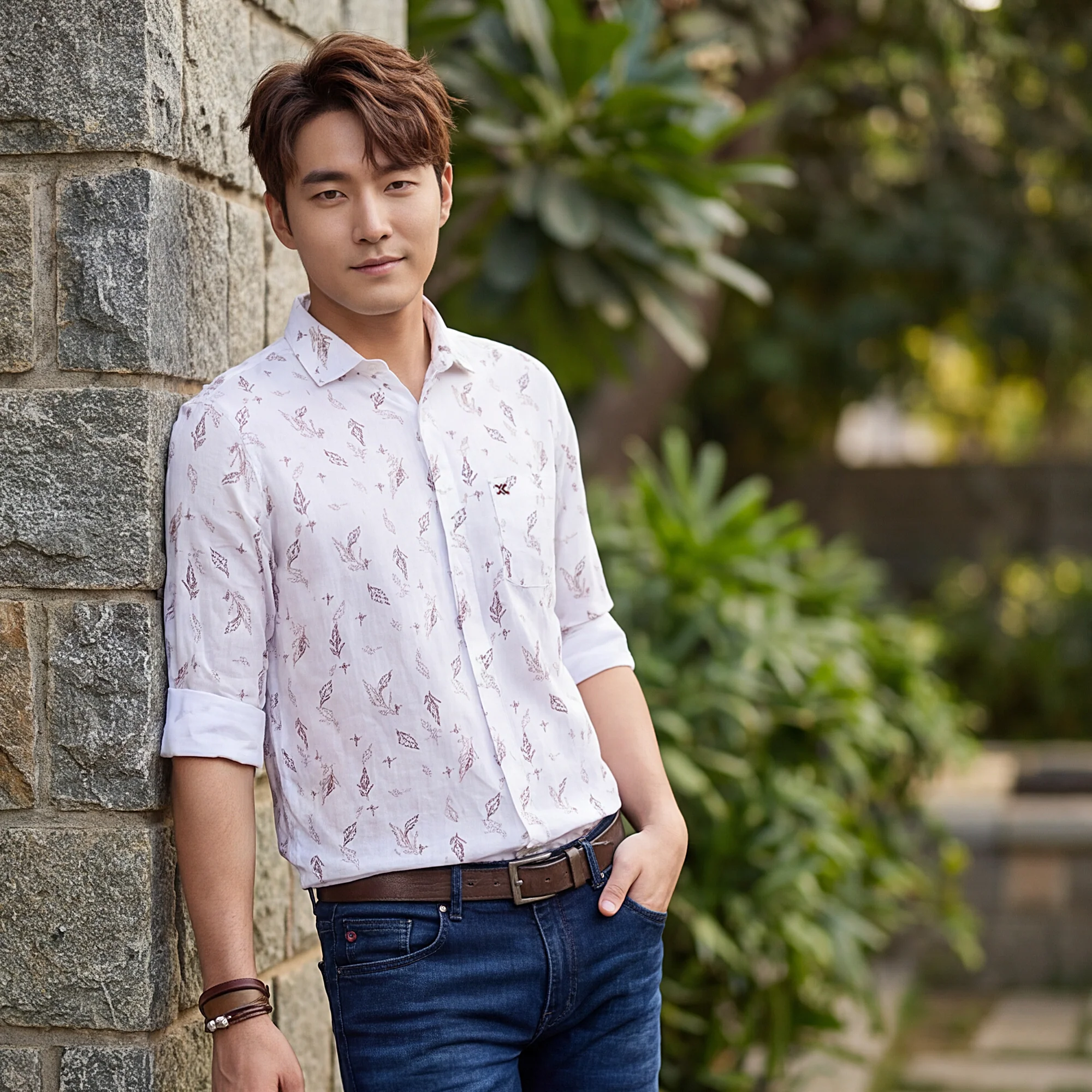 Men's White Printed Straight Fit Shirts - Image 2