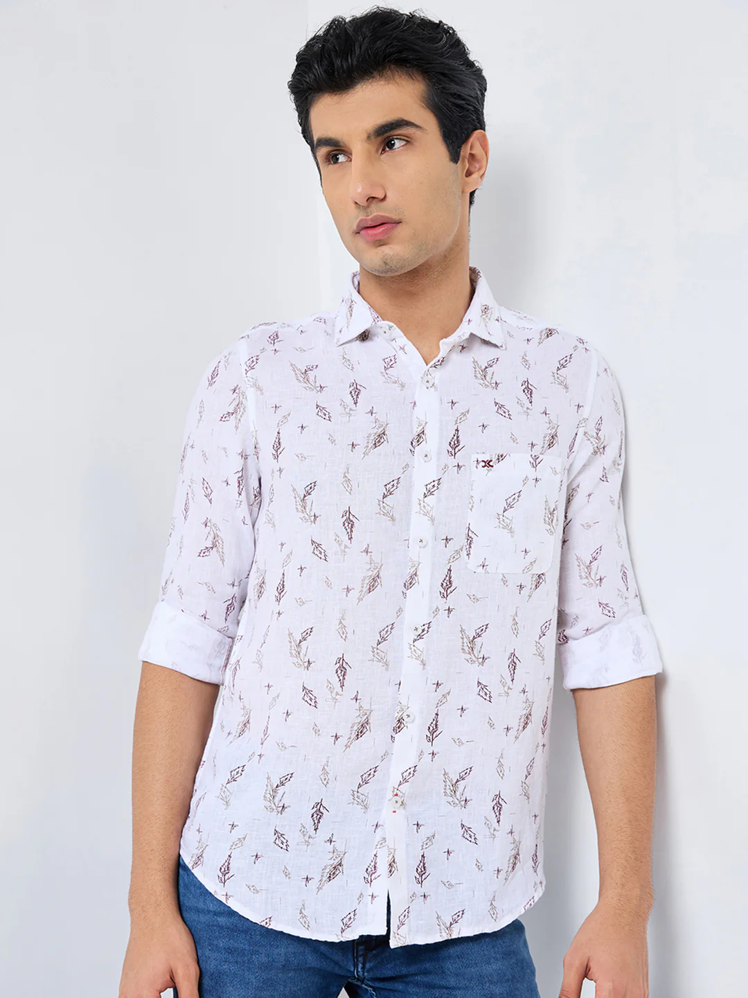 Men's White Printed Straight Fit Shirts - Image 3