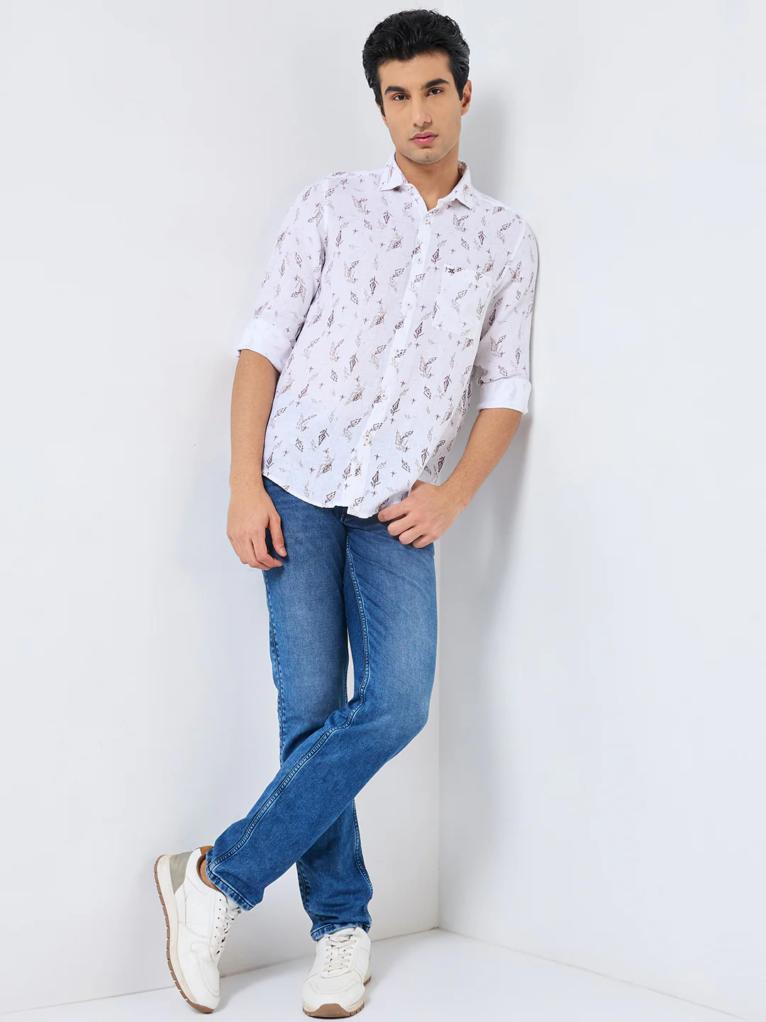 Men's White Printed Straight Fit Shirts - Image 4