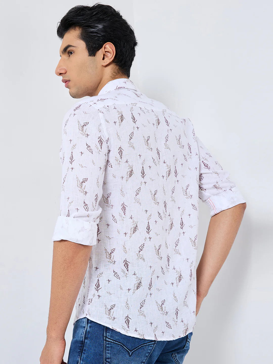 Men's White Printed Straight Fit Shirts - Image 5