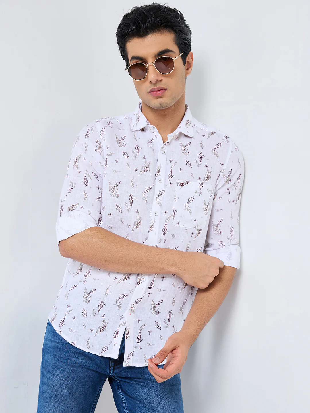 Men's White Printed Straight Fit Shirts - Image 7