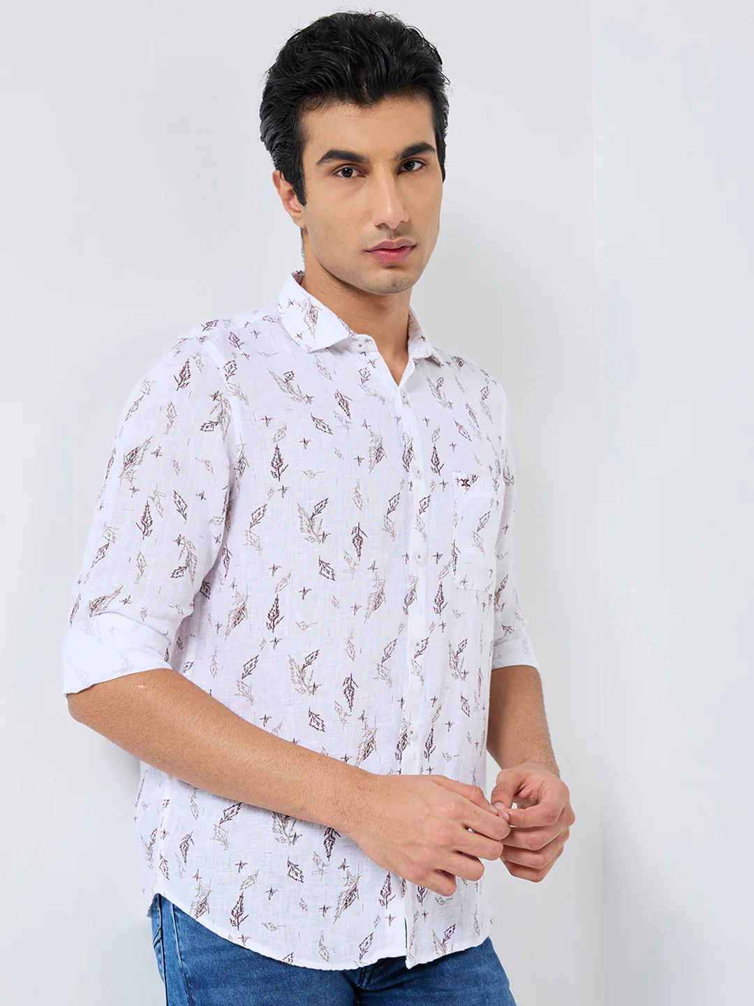Men's White Printed Straight Fit Shirts - Image 8