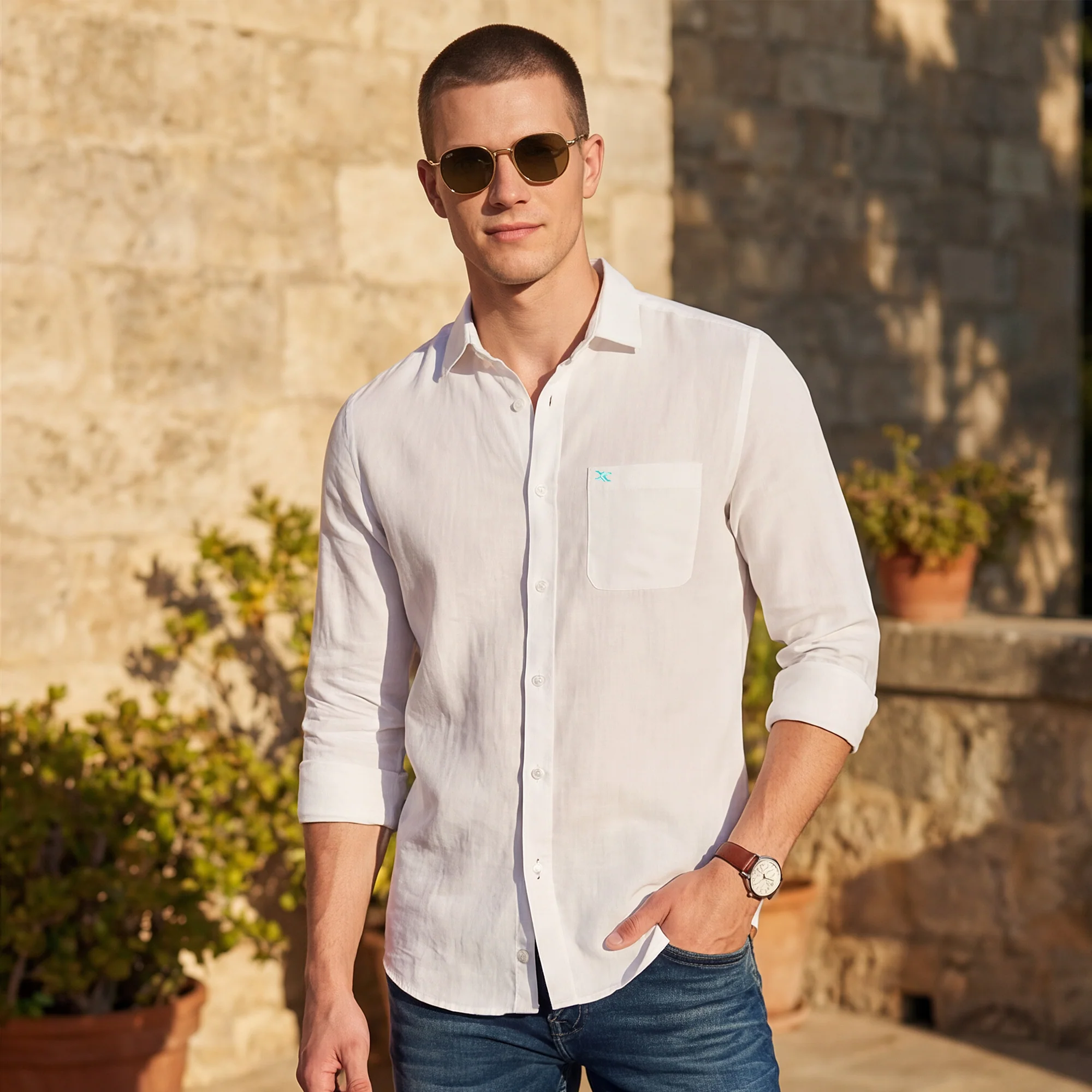 Men's White Solid Regular Fit Shirts - Image 2
