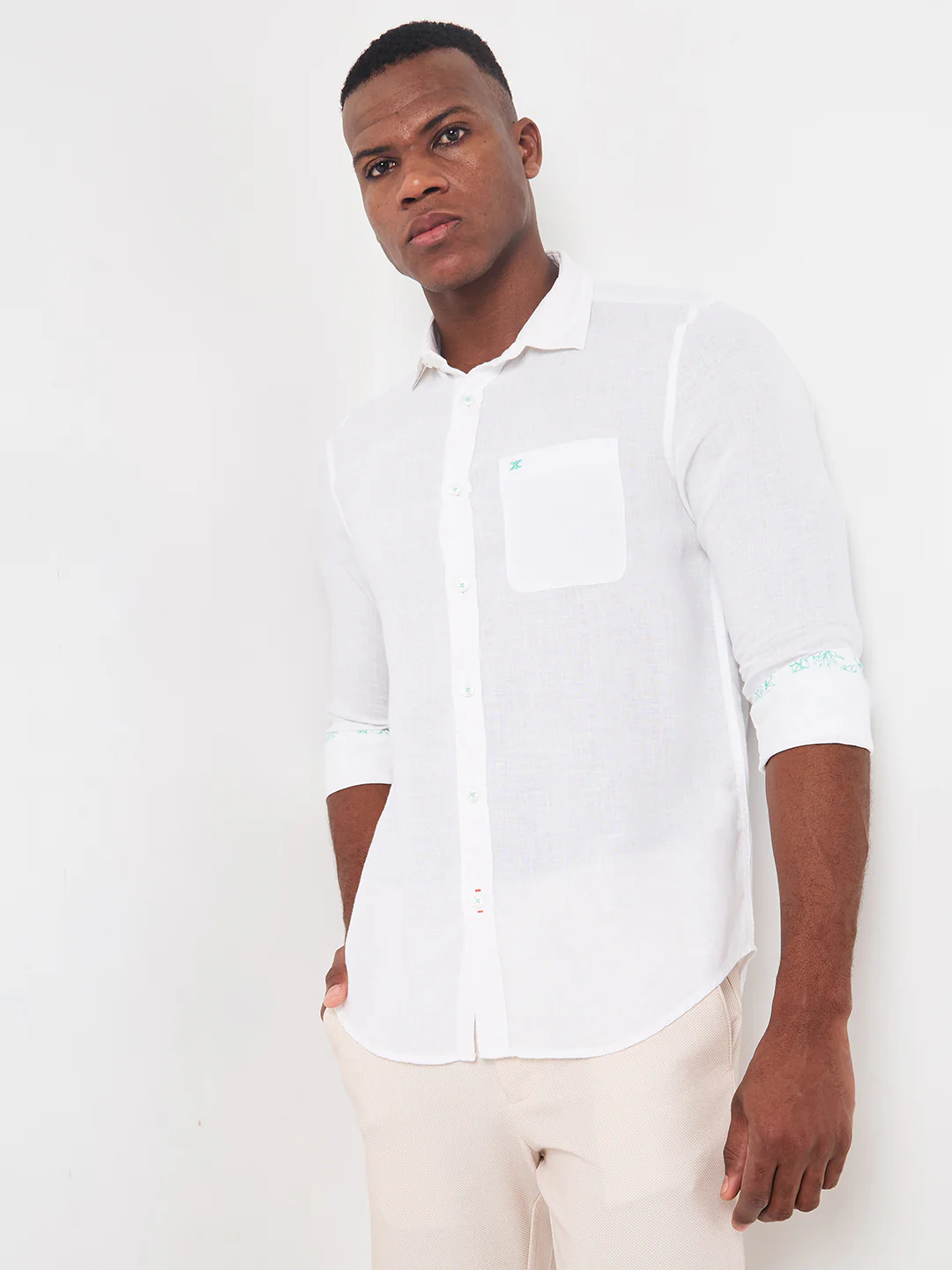 Men's White Solid Regular Fit Shirts - Image 3