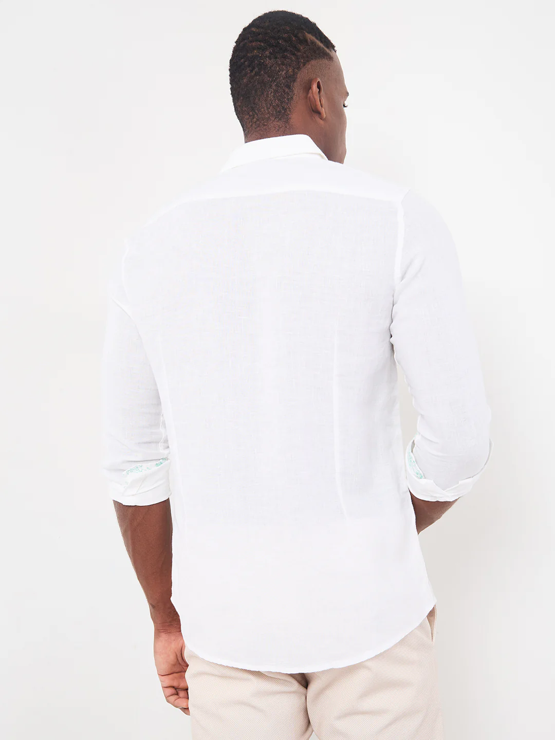 Men's White Solid Regular Fit Shirts - Image 5